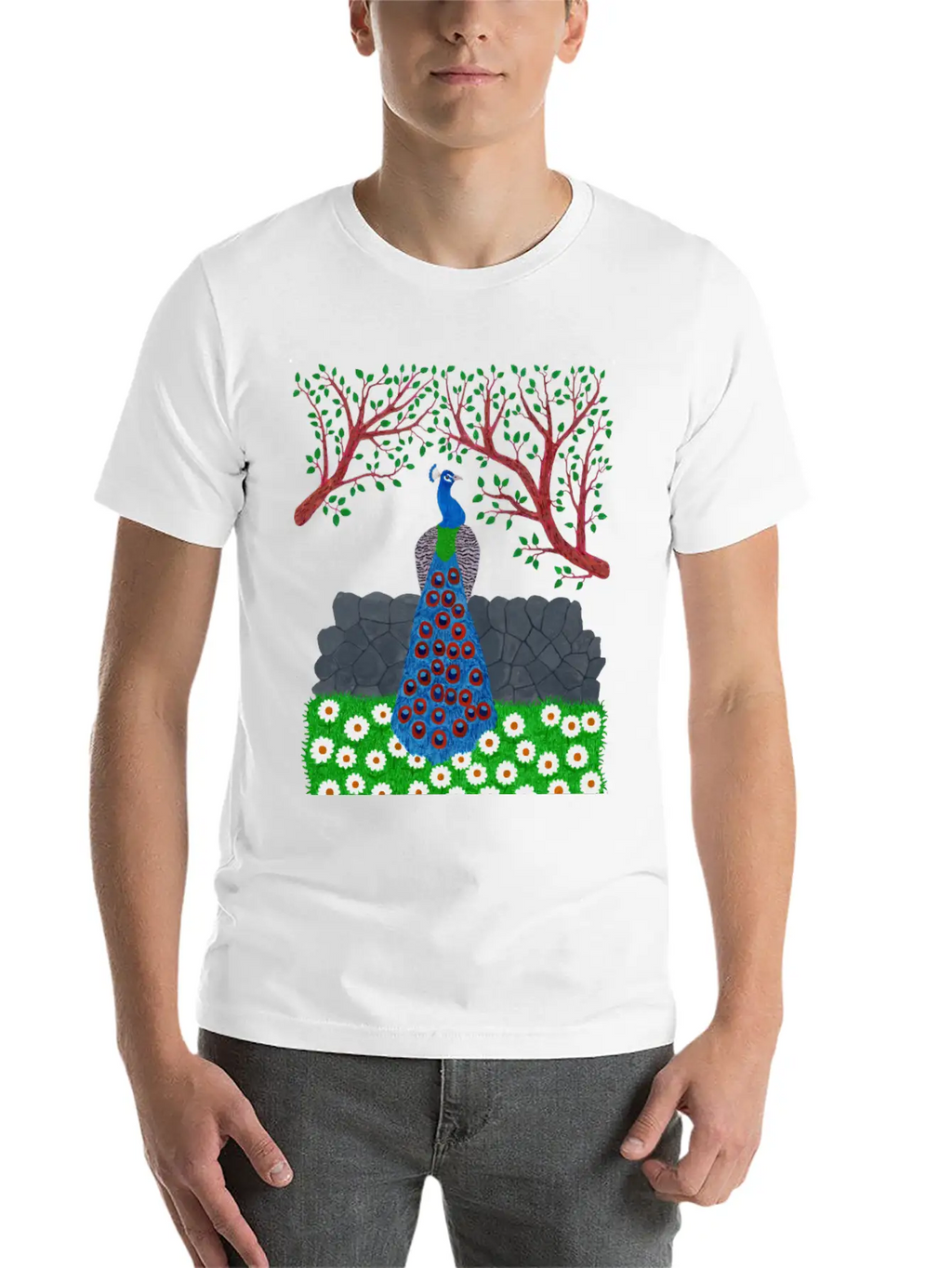 The Peacock Charm (v2) Breathable Soft Cotton T-Shirt – Timeless Casual Look