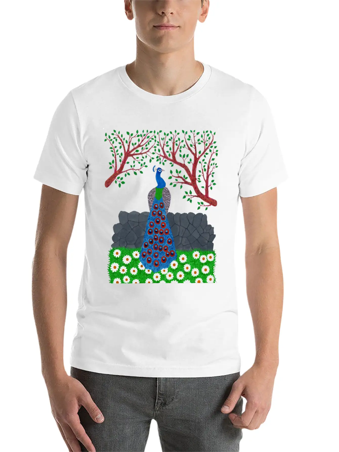 The Peacock Charm (v2) Breathable Soft Cotton T-Shirt – Timeless Casual Look
