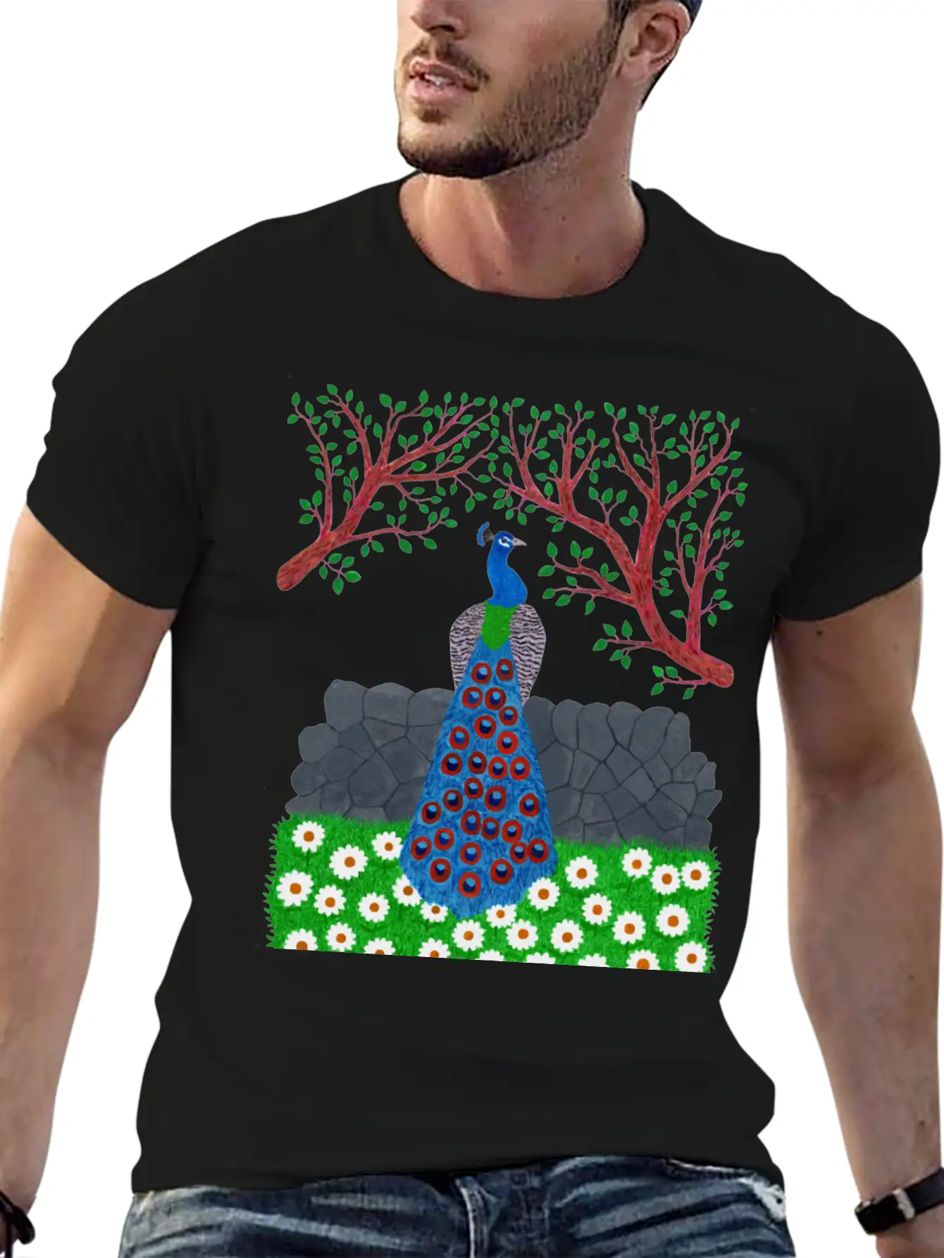 The Peacock Charm (v2) Breathable Soft Cotton T-Shirt – Timeless Casual Look