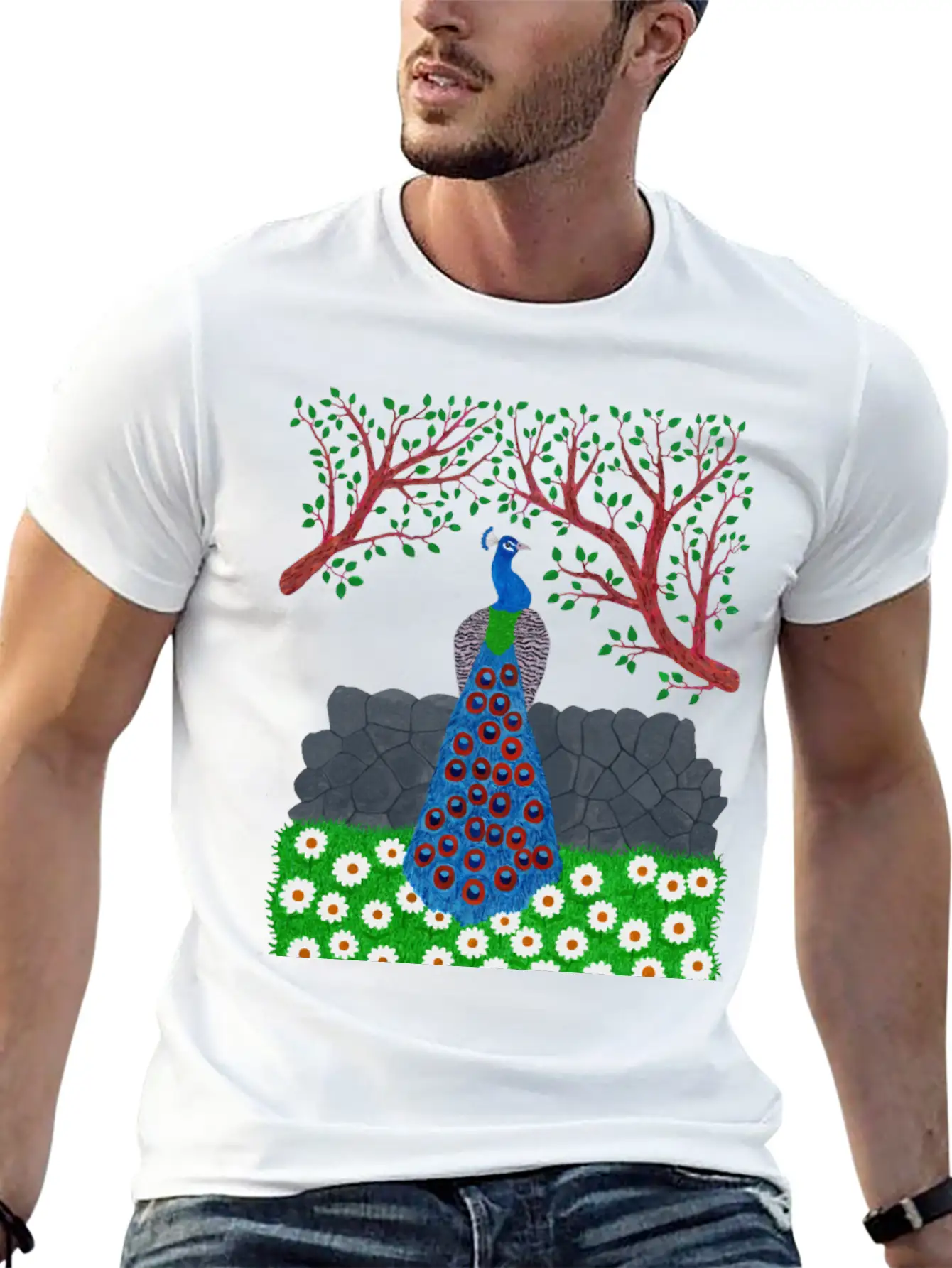 The Peacock Charm (v2) Breathable Soft Cotton T-Shirt – Timeless Casual Look