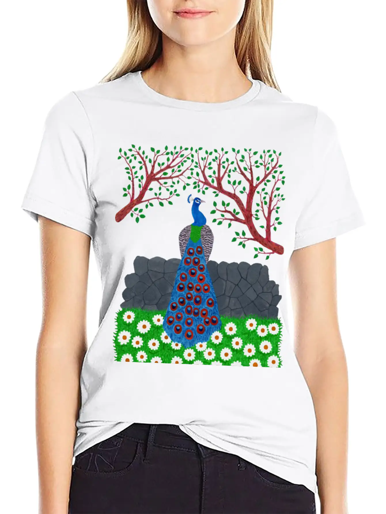 The Peacock Charm (v2) Breathable Soft Cotton T-Shirt – Timeless Casual Look