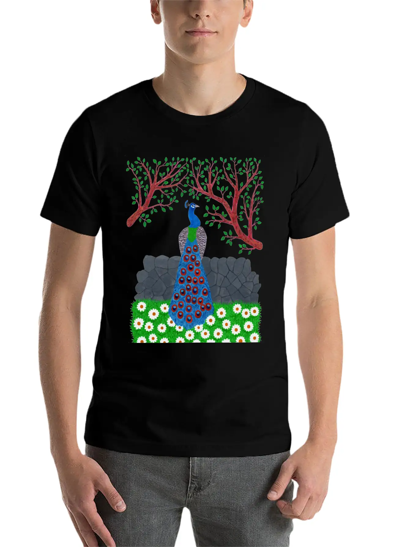 The Peacock Charm (v2) Breathable Soft Cotton T-Shirt – Timeless Casual Look