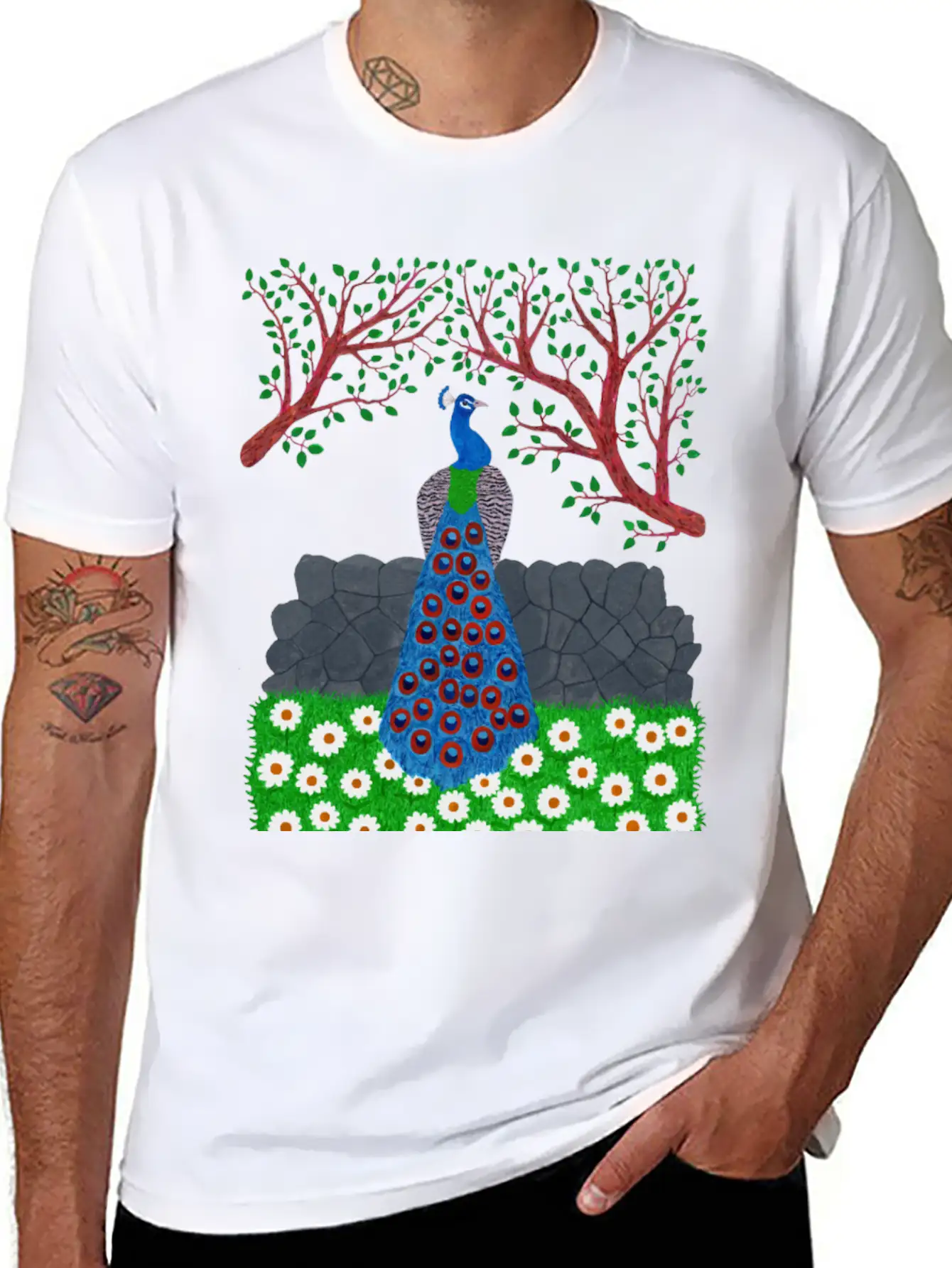 The Peacock Charm (v2) Breathable Soft Cotton T-Shirt – Timeless Casual Look