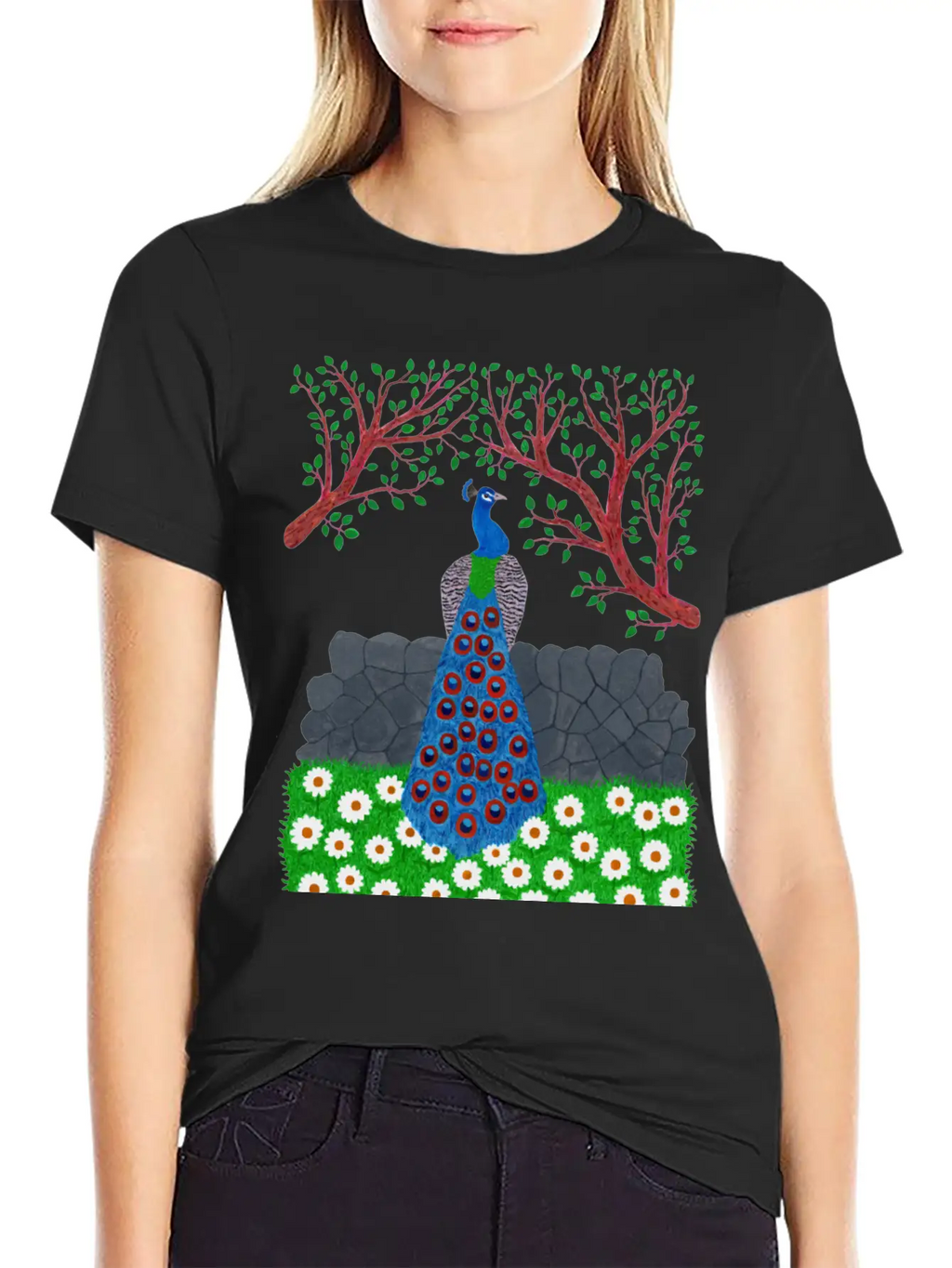 The Peacock Charm (v2) Breathable Soft Cotton T-Shirt – Timeless Casual Look
