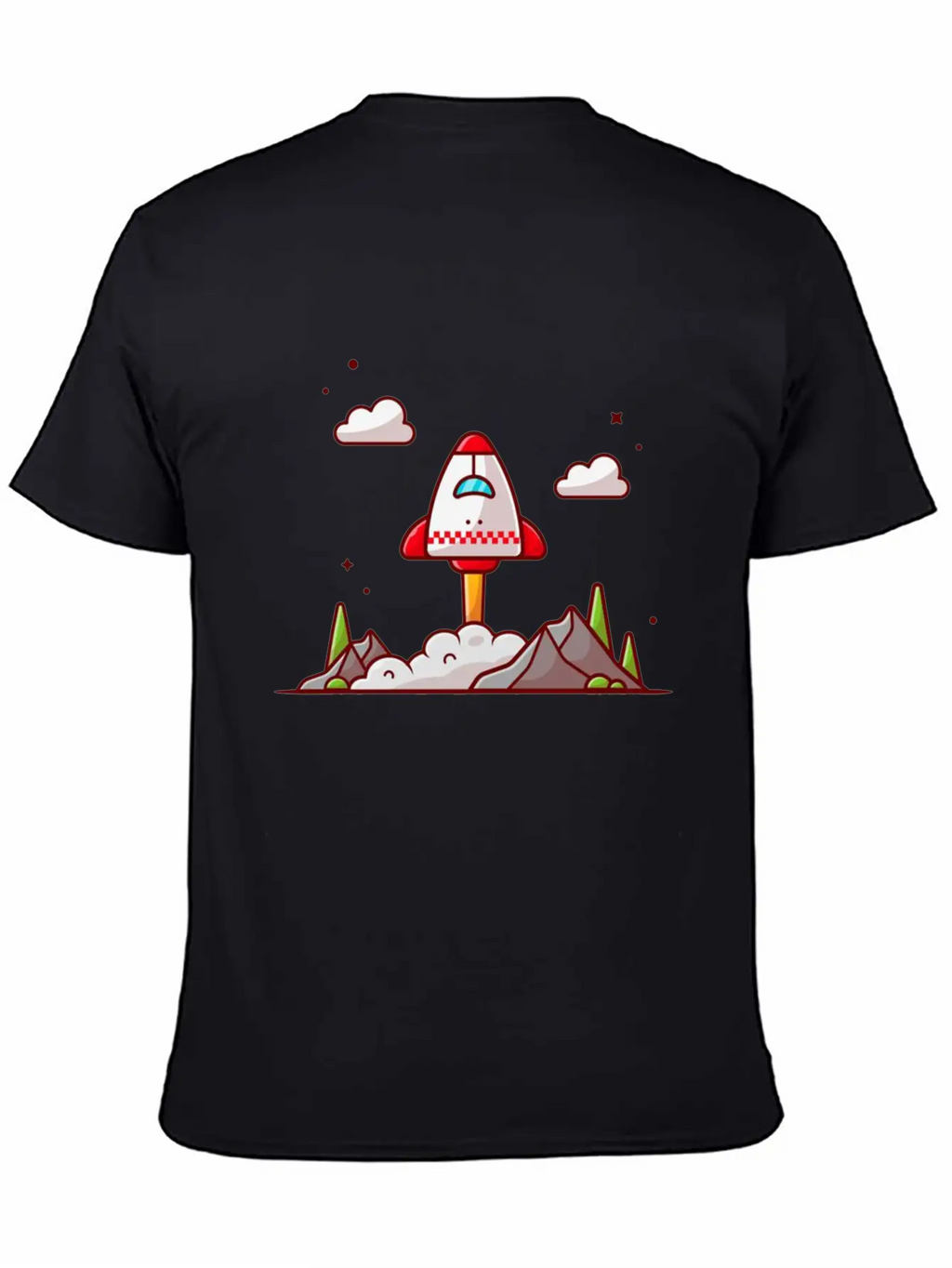 The Shuttle Takes Off With Mountain Cloud And Tree Unisex Short Sleeve Soft Cotton T-Shirt – Casual Everyday Wear