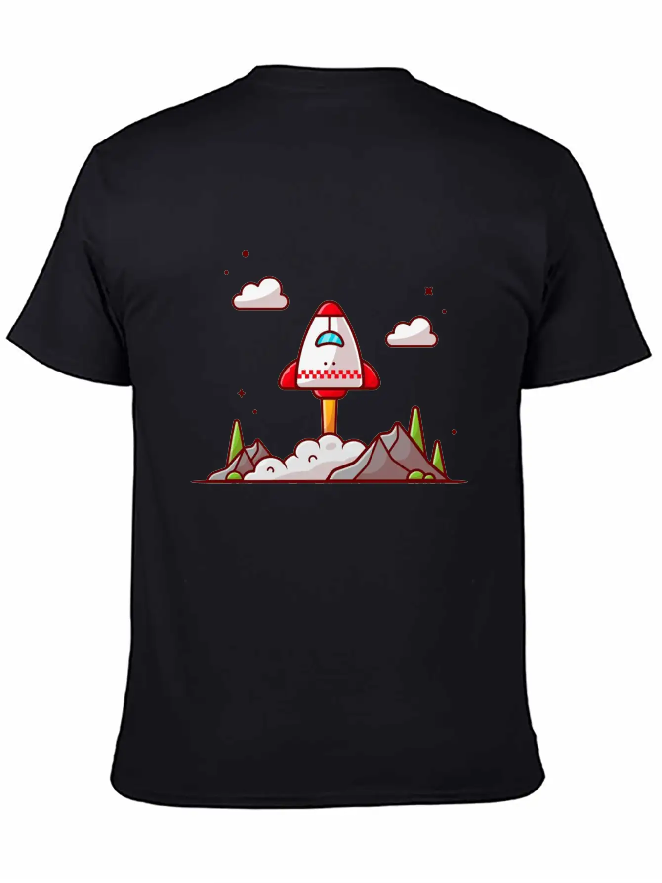 The Shuttle Takes Off With Mountain Cloud And Tree Unisex Short Sleeve Soft Cotton T-Shirt – Casual Everyday Wear