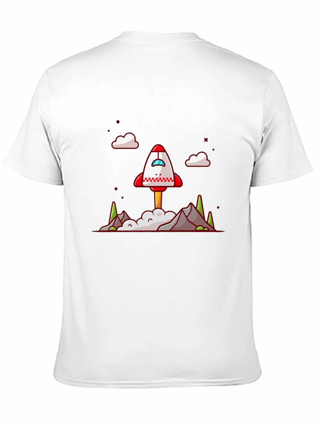 The Shuttle Takes Off With Mountain Cloud And Tree Unisex Short Sleeve Soft Cotton T-Shirt – Casual Everyday Wear