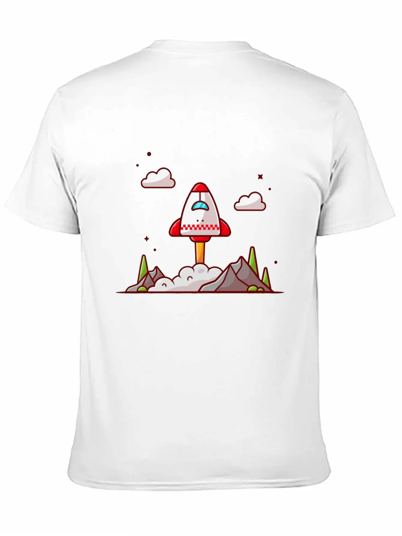 The Shuttle Takes Off With Mountain Cloud And Tree Unisex Short Sleeve Soft Cotton T-Shirt – Casual Everyday Wear