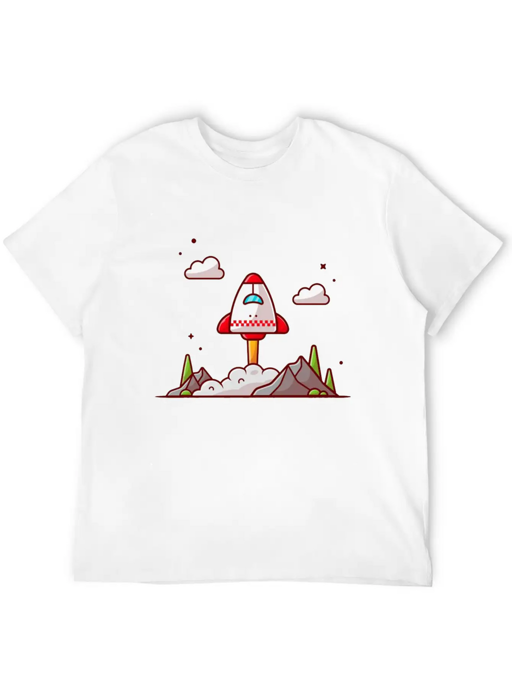 The Shuttle Takes Off With Mountain Cloud And Tree Unisex Short Sleeve Soft Cotton T-Shirt – Casual Everyday Wear