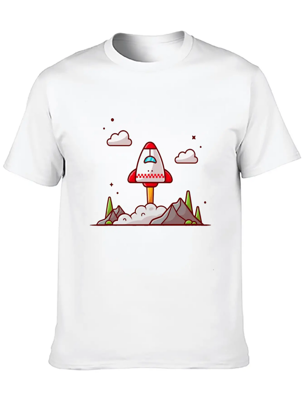 The Shuttle Takes Off With Mountain Cloud And Tree Unisex Short Sleeve Soft Cotton T-Shirt – Casual Everyday Wear