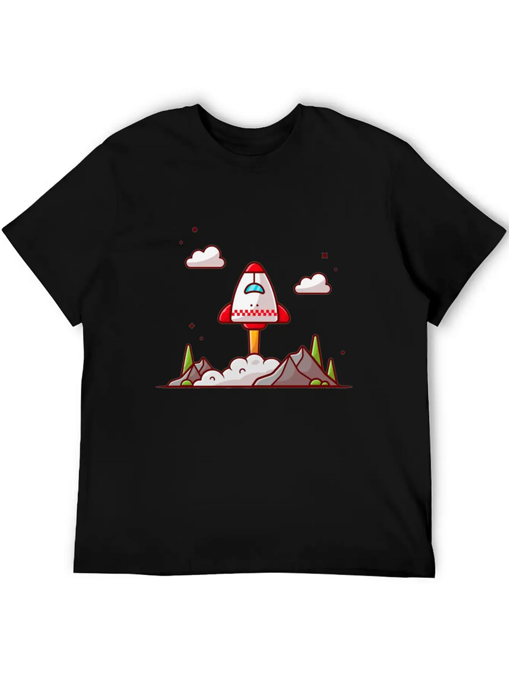The Shuttle Takes Off With Mountain Cloud And Tree Unisex Short Sleeve Soft Cotton T-Shirt – Casual Everyday Wear
