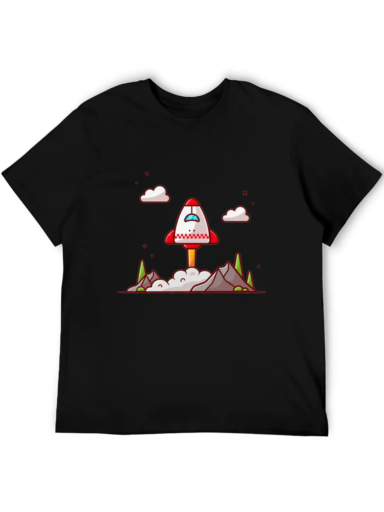 The Shuttle Takes Off With Mountain Cloud And Tree Unisex Short Sleeve Soft Cotton T-Shirt – Casual Everyday Wear