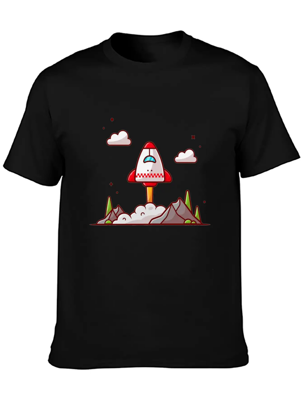 The Shuttle Takes Off With Mountain Cloud And Tree Unisex Short Sleeve Soft Cotton T-Shirt – Casual Everyday Wear