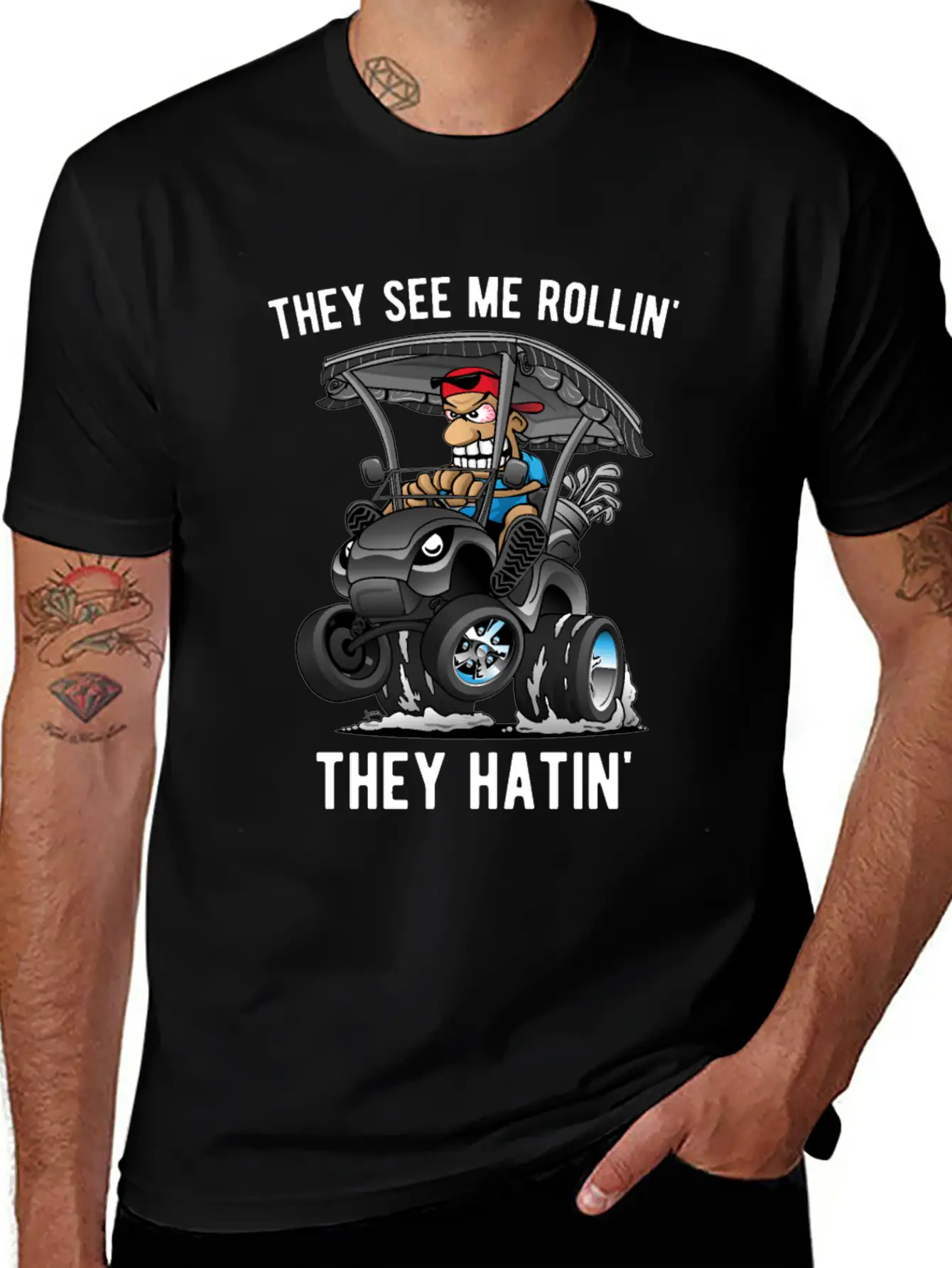 They See Me Rollin' They Hatin' Golf Cart Cartoon Unisex Casual T-Shirt – Clean Design For Daily Comfort