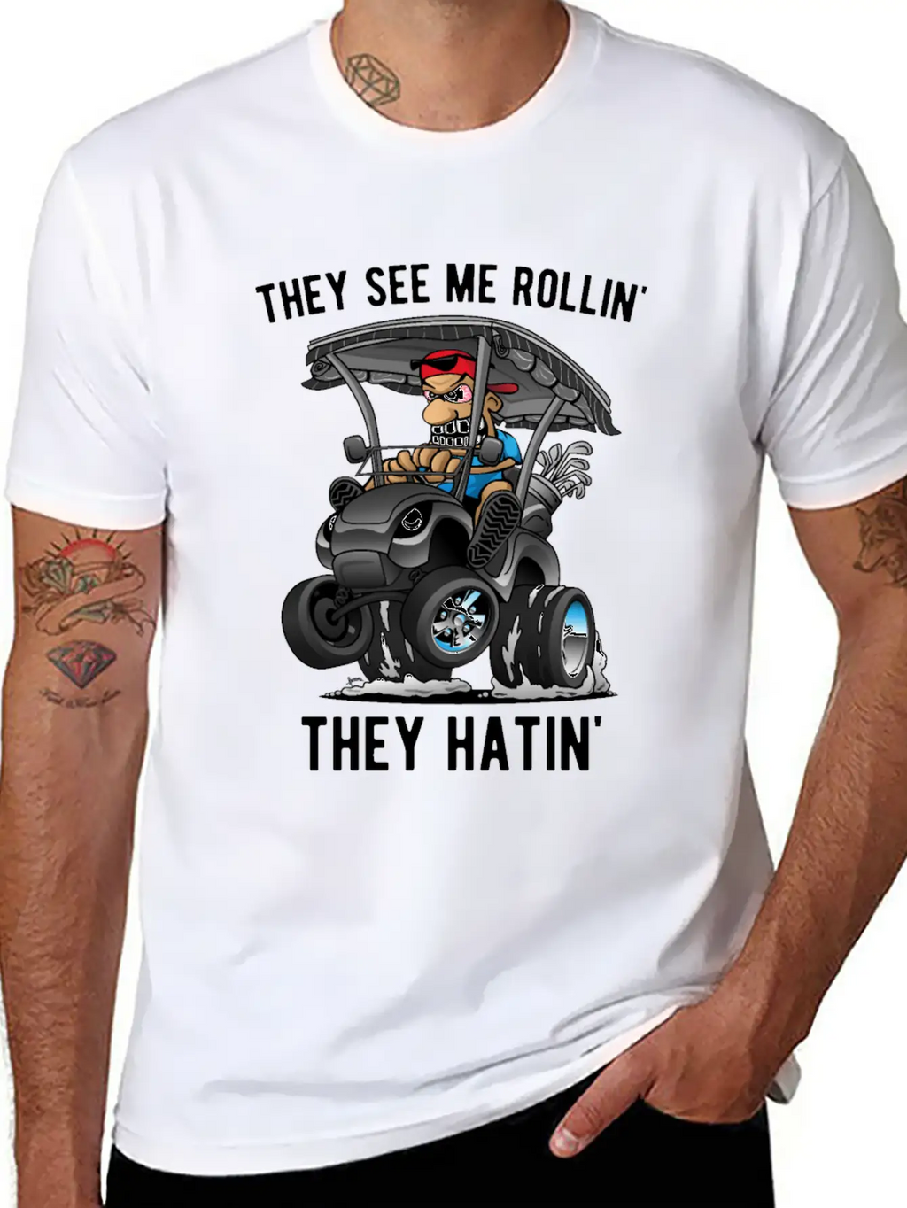 They See Me Rollin' They Hatin' Golf Cart Cartoon Unisex Casual T-Shirt – Clean Design For Daily Comfort