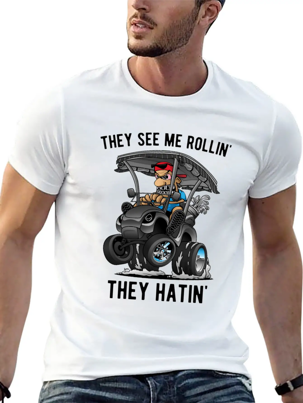 They See Me Rollin' They Hatin' Golf Cart Cartoon Unisex Casual T-Shirt – Clean Design For Daily Comfort