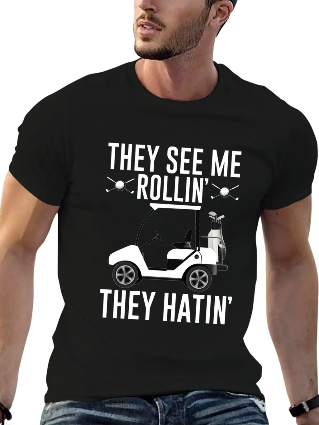 They See Me Rollin They Hatin Shirt, Golf Unisex Short Sleeve Soft Cotton T-Shirt – Casual Everyday Wear