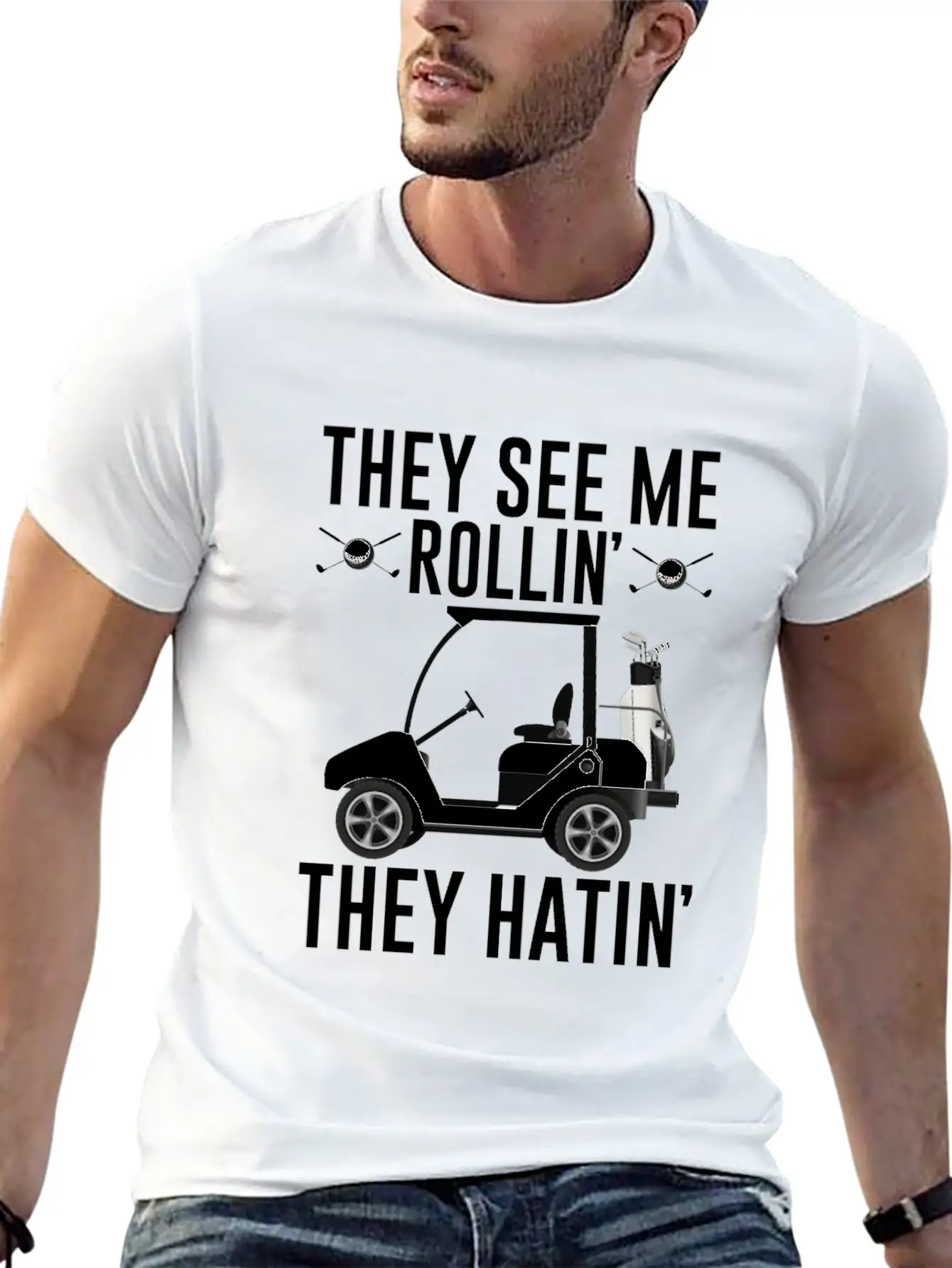 They See Me Rollin They Hatin Shirt, Golf Unisex Short Sleeve Soft Cotton T-Shirt – Casual Everyday Wear