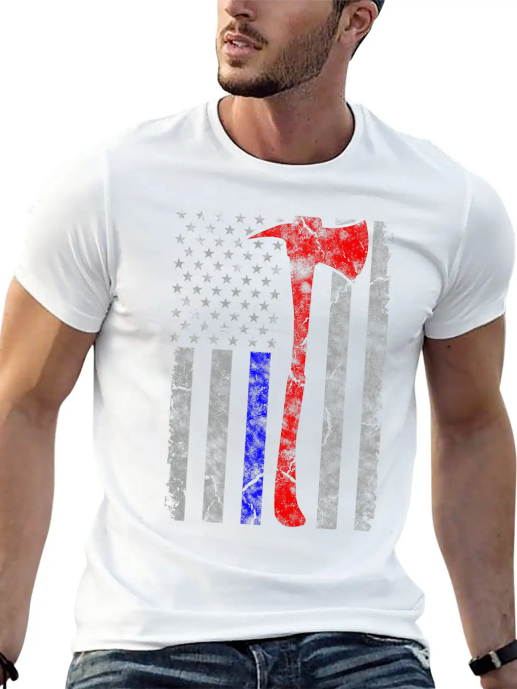 Thin Blue-Red Line Police Firefighter Axe Hook Essential Cotton Tee For Daily Outfits – Unisex Style