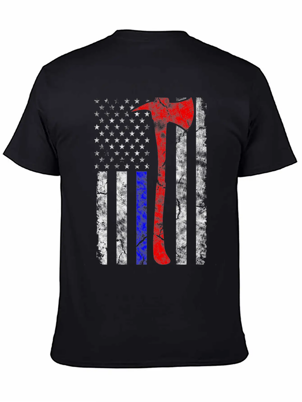 Thin Blue-Red Line Police Firefighter Axe Hook Essential Cotton Tee For Daily Outfits – Unisex Style