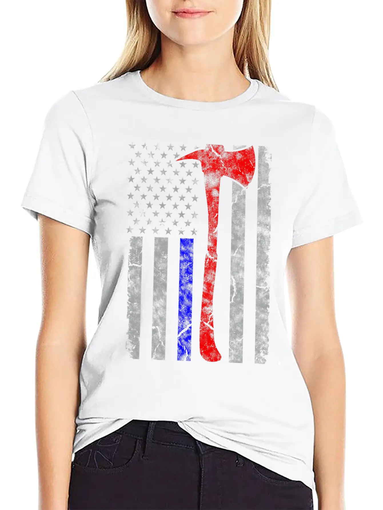 Thin Blue-Red Line Police Firefighter Axe Hook Essential Cotton Tee For Daily Outfits – Unisex Style