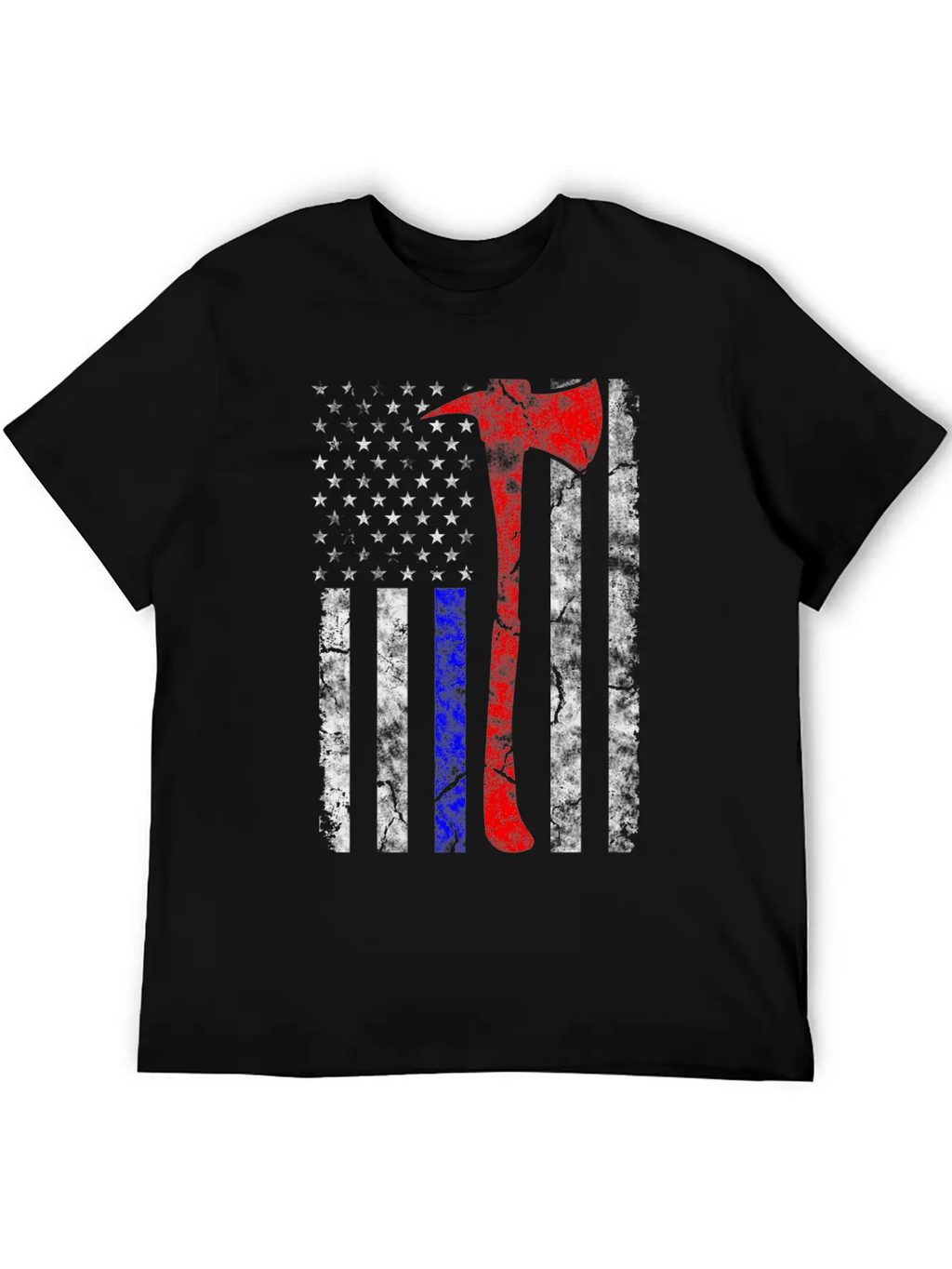 Thin Blue-Red Line Police Firefighter Axe Hook Essential Cotton Tee For Daily Outfits – Unisex Style
