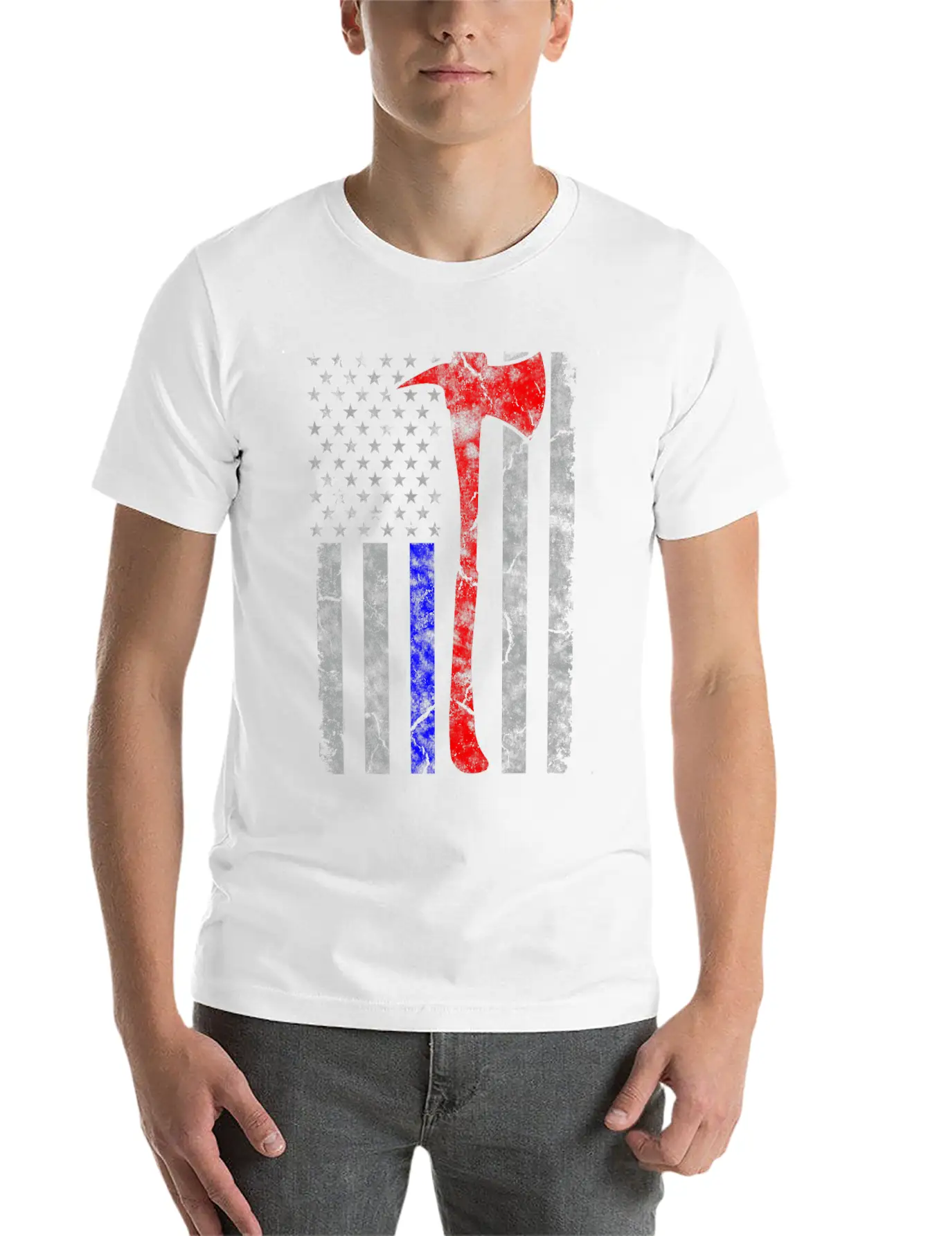 Thin Blue-Red Line Police Firefighter Axe Hook Essential Cotton Tee For Daily Outfits – Unisex Style