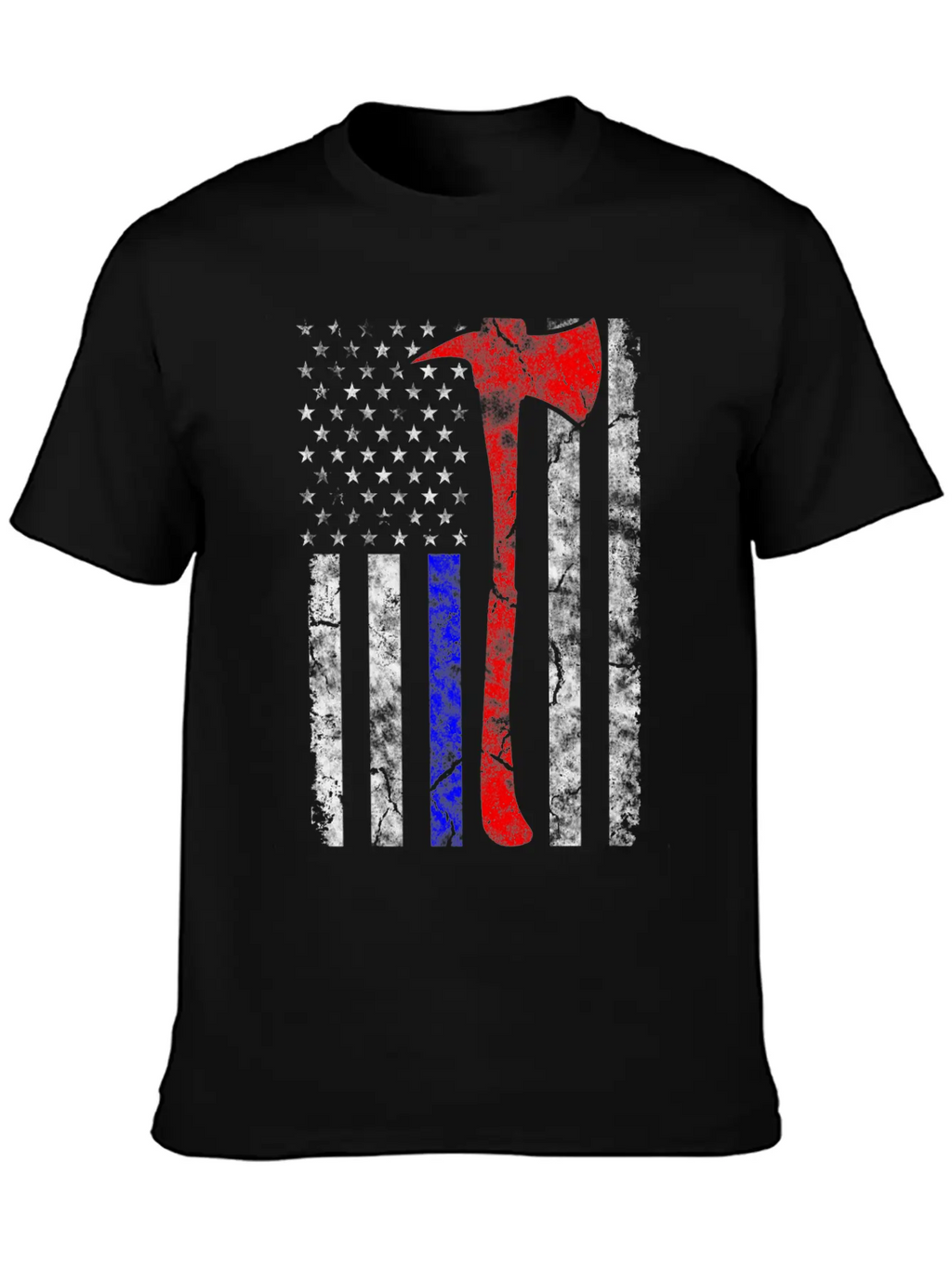 Thin Blue-Red Line Police Firefighter Axe Hook Essential Cotton Tee For Daily Outfits – Unisex Style