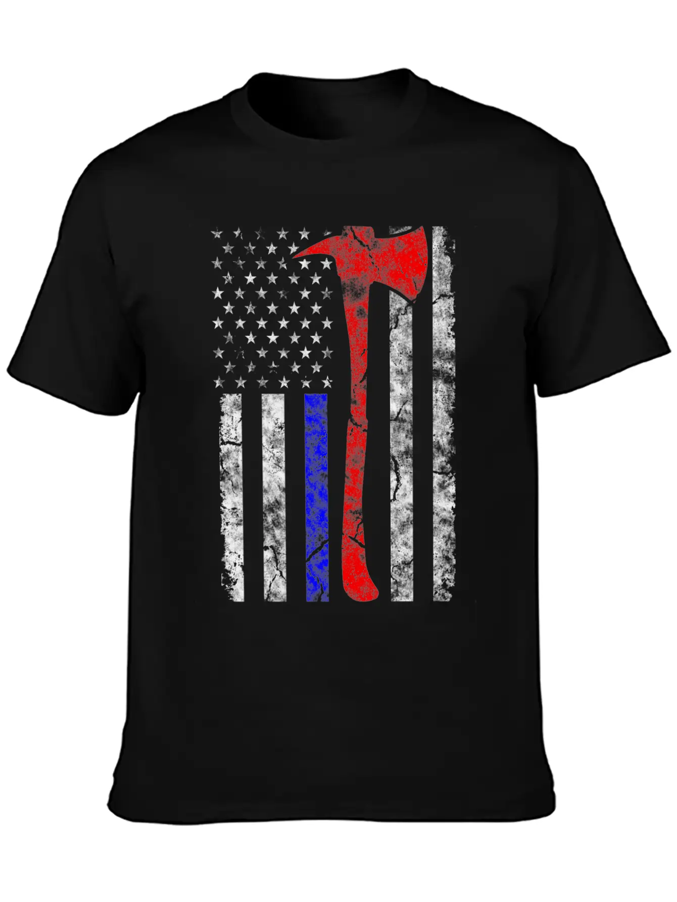 Thin Blue-Red Line Police Firefighter Axe Hook Essential Cotton Tee For Daily Outfits – Unisex Style