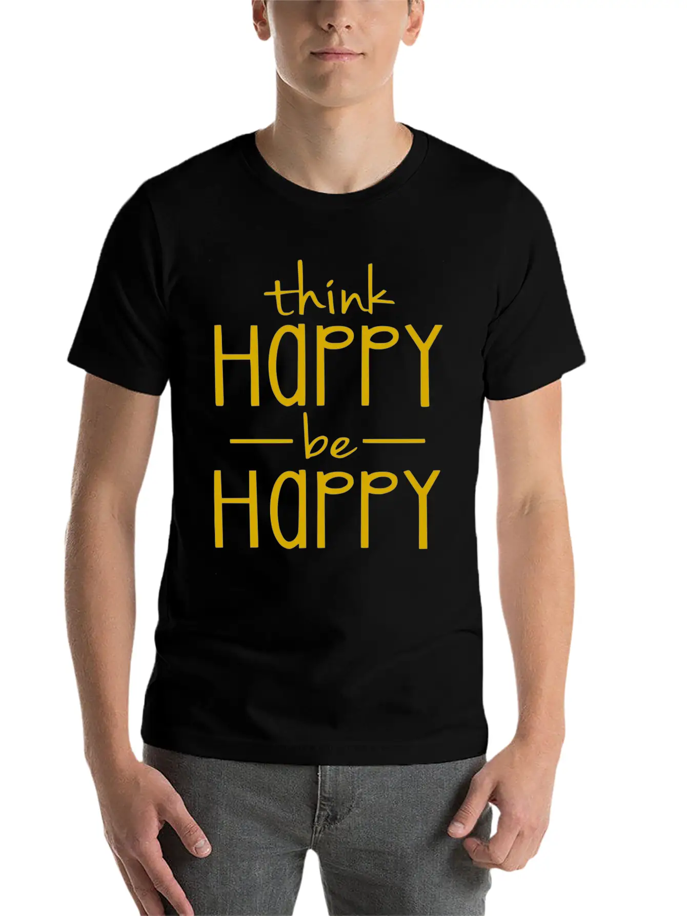 Think Happy - Be Happy Unisex Casual T-Shirt – Clean Design For Daily Comfort
