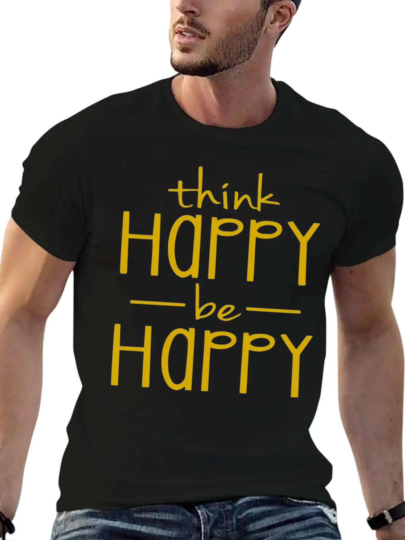 Think Happy - Be Happy Unisex Casual T-Shirt – Clean Design For Daily Comfort