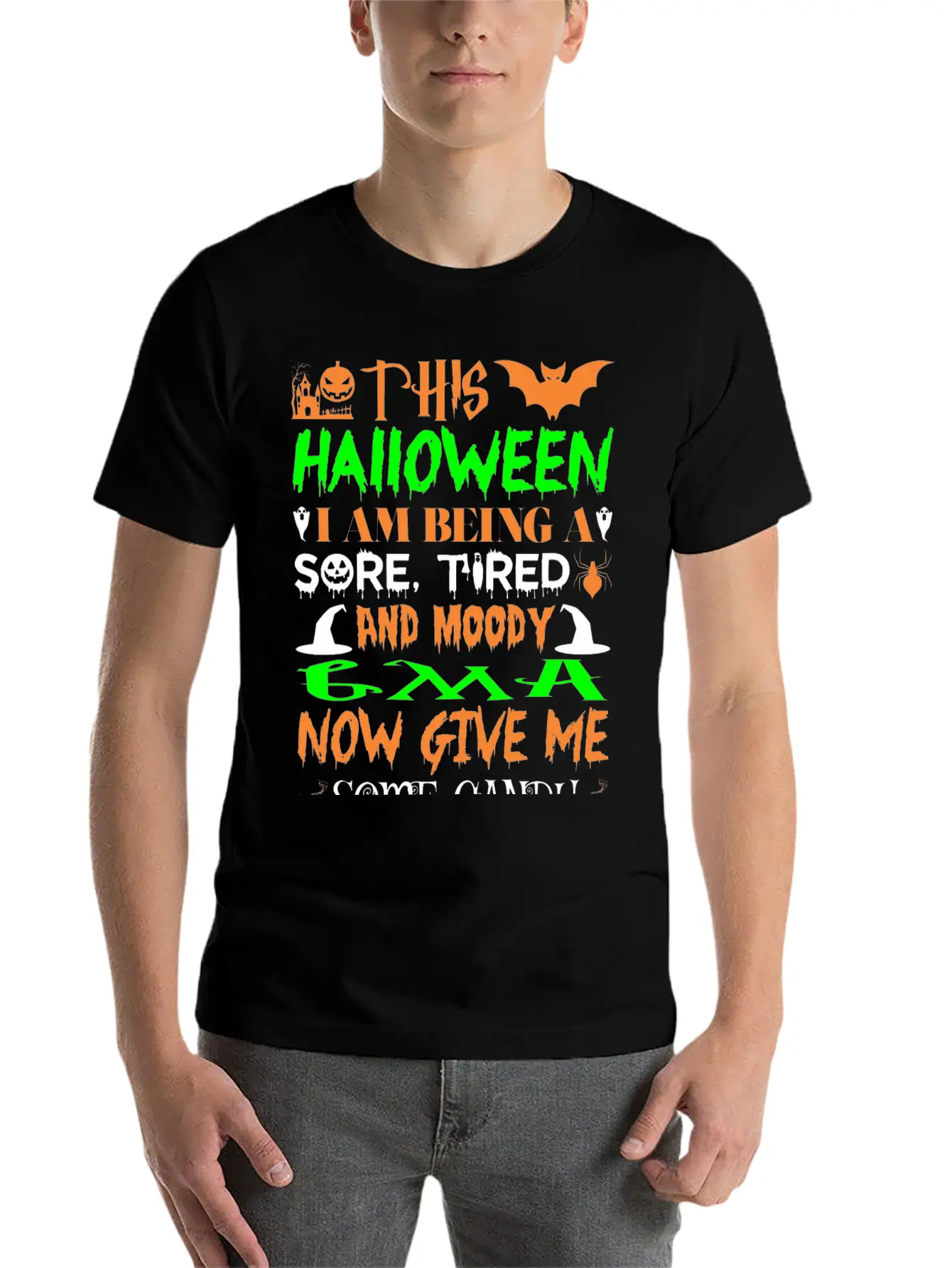 This Halloween Being Tired Moody Gma Candy Unisex Short Sleeve Soft Cotton T-Shirt – Casual Everyday Wear