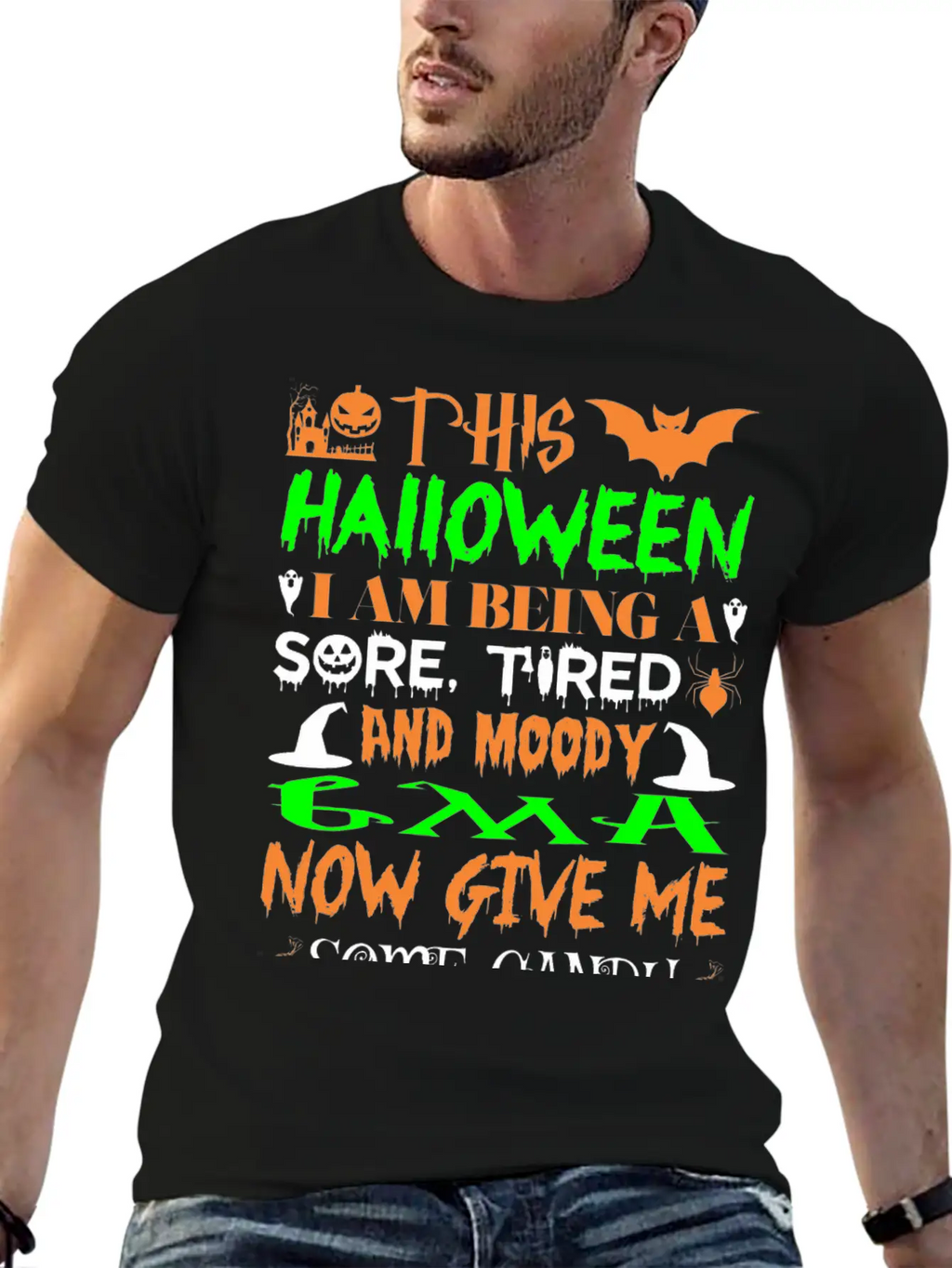 This Halloween Being Tired Moody Gma Candy Unisex Short Sleeve Soft Cotton T-Shirt – Casual Everyday Wear