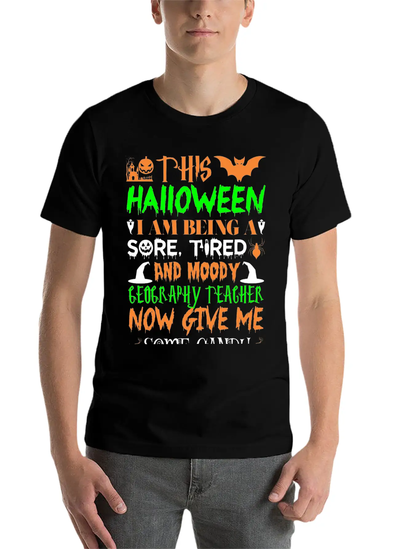 This Halloween Tired Moody Geography Teacher Candy Unisex Casual T-Shirt – Clean Design For Daily Comfort
