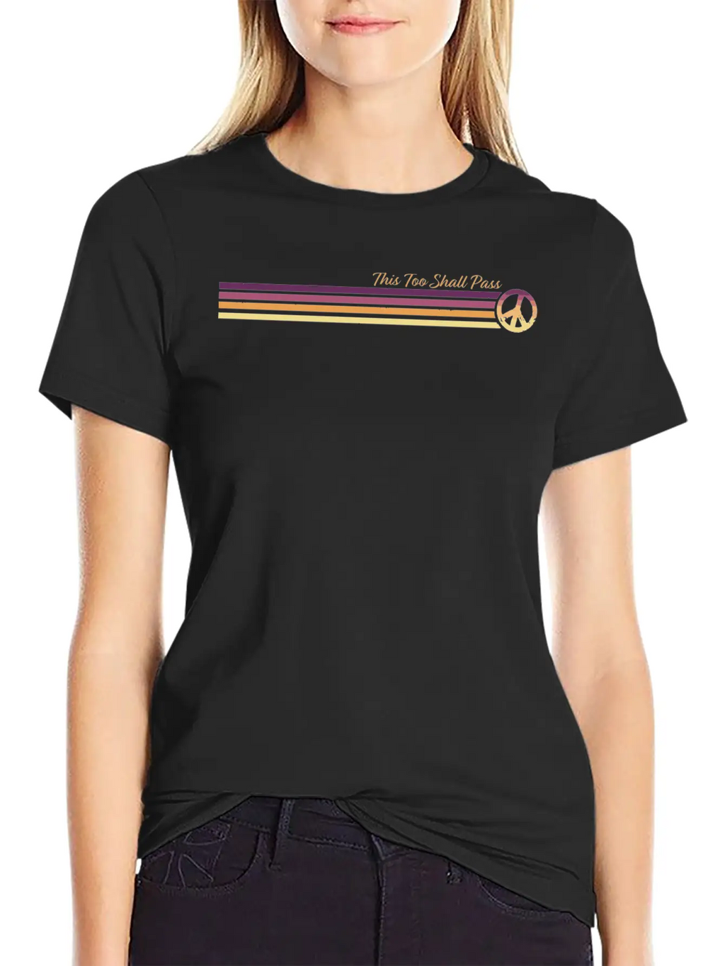 This Too Shall Pass Sunrise Retro Peace Stripes Unisex Casual T-Shirt – Clean Design For Daily Comfort
