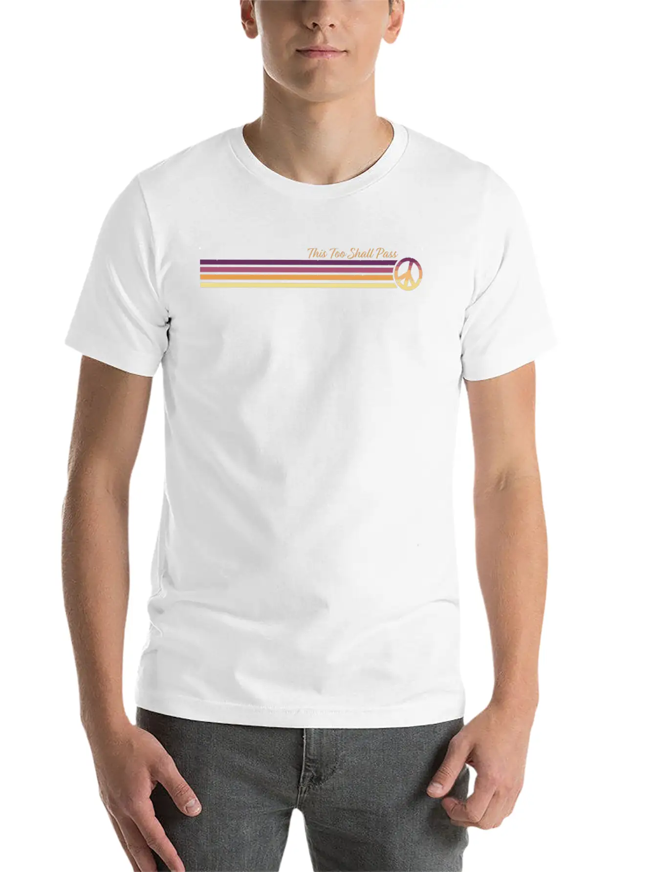 This Too Shall Pass Sunrise Retro Peace Stripes Unisex Casual T-Shirt – Clean Design For Daily Comfort