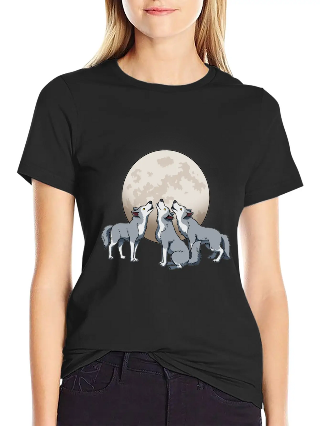 Three Wolves Howling At The Moon Funny Wolf Gift Classic Fit Graphic Tee For Daily Comfort – Unisex Cotton Shirt