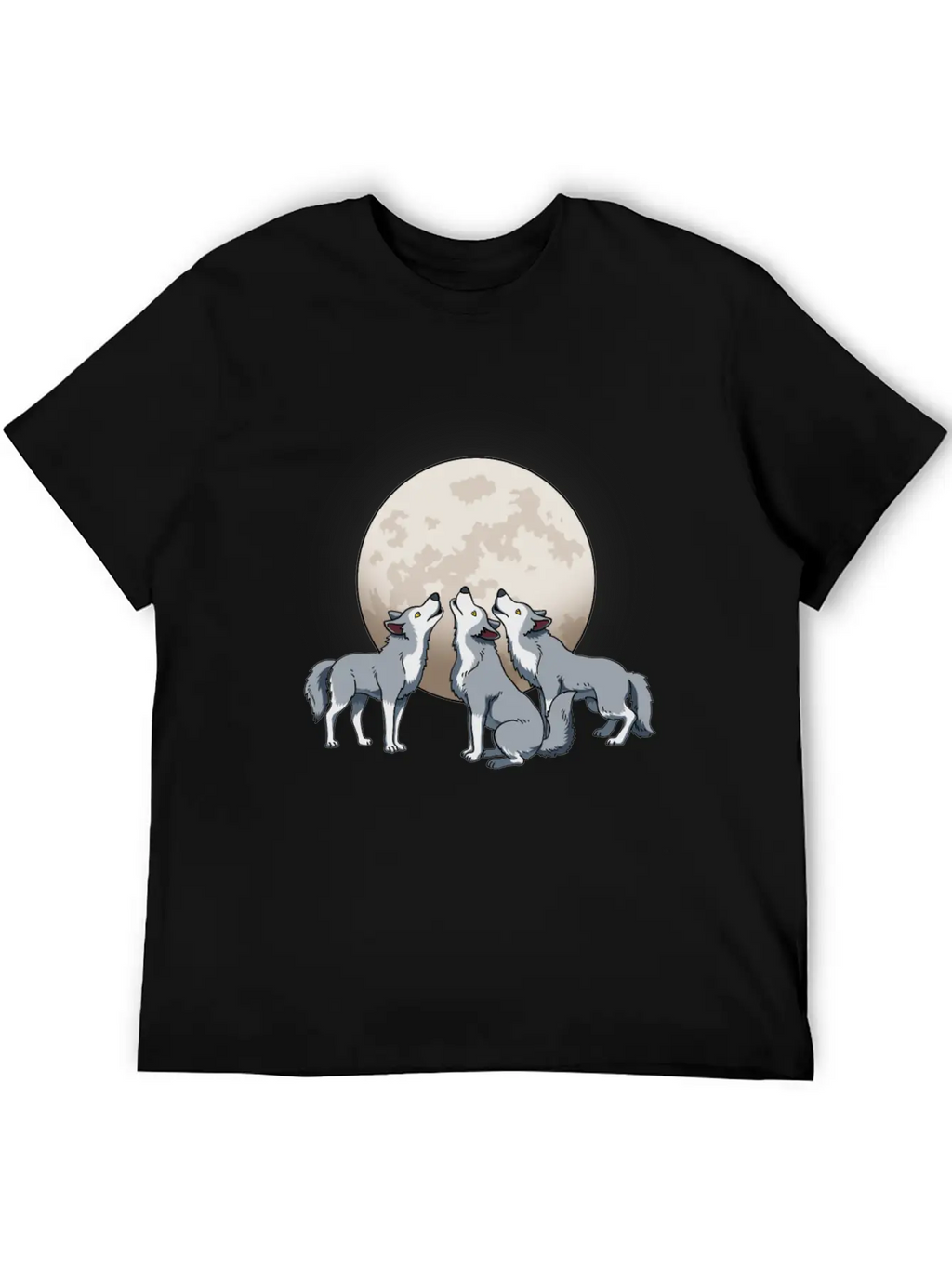 Three Wolves Howling At The Moon Funny Wolf Gift Classic Fit Graphic Tee For Daily Comfort – Unisex Cotton Shirt