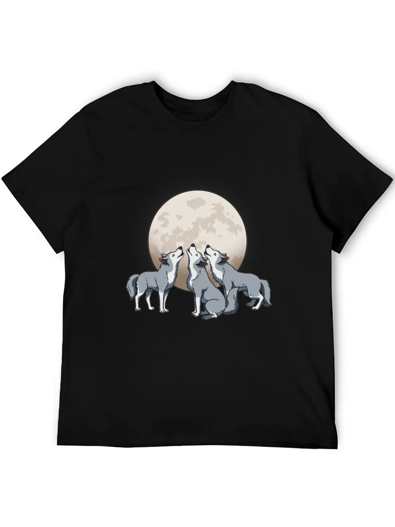 Three Wolves Howling At The Moon Funny Wolf Gift Classic Fit Graphic Tee For Daily Comfort – Unisex Cotton Shirt
