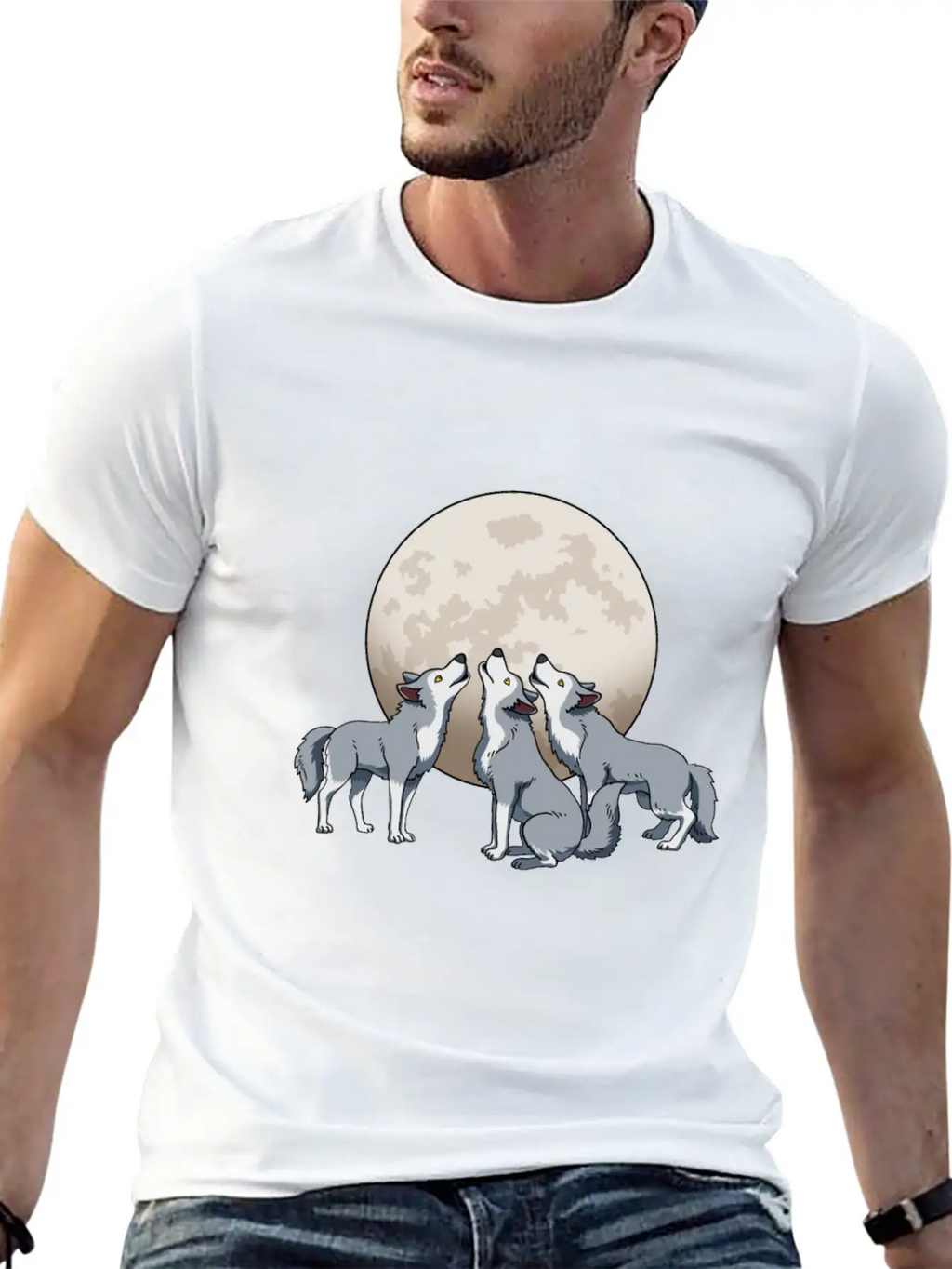 Three Wolves Howling At The Moon Funny Wolf Gift Classic Fit Graphic Tee For Daily Comfort – Unisex Cotton Shirt