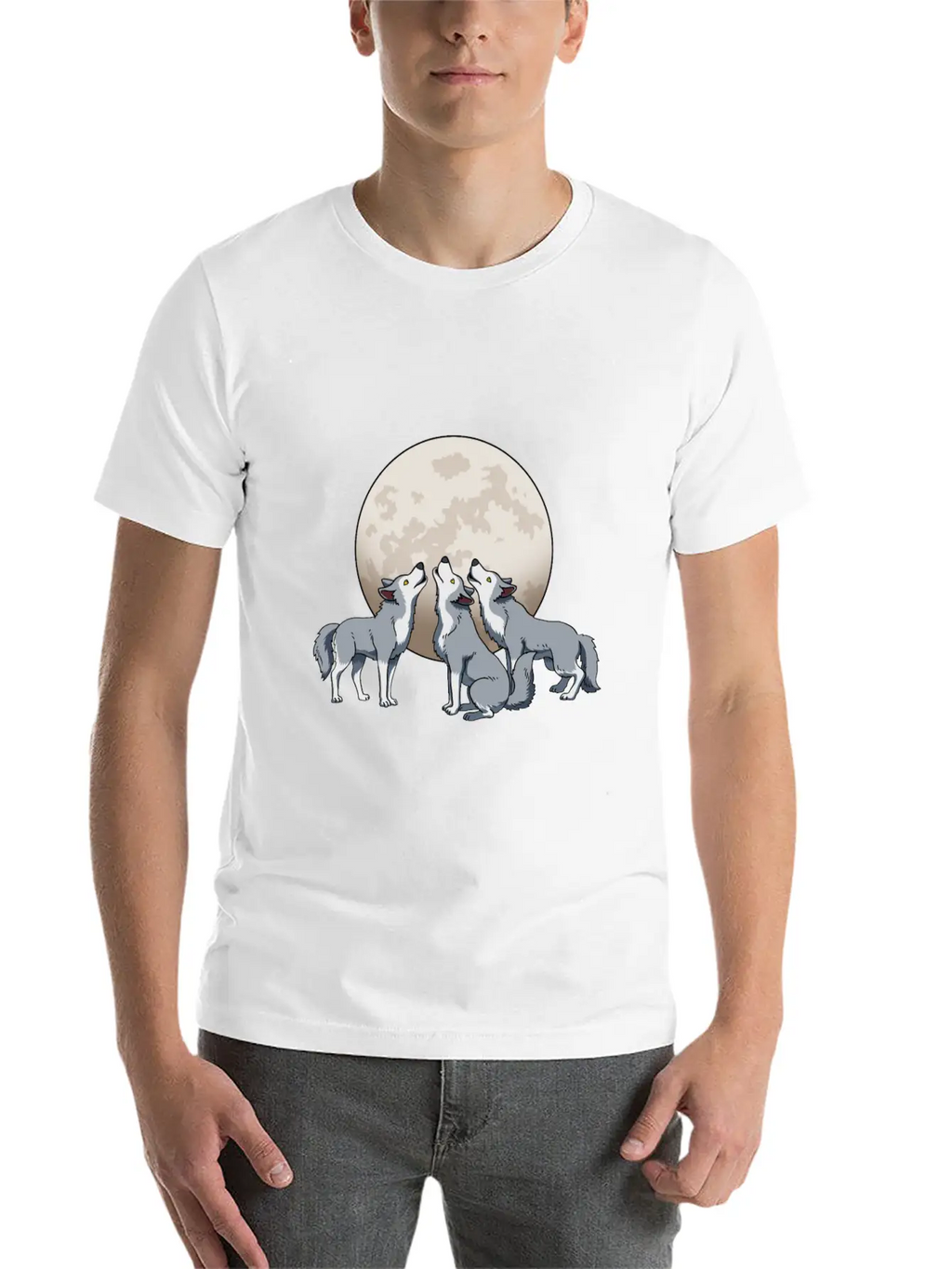 Three Wolves Howling At The Moon Funny Wolf Gift Classic Fit Graphic Tee For Daily Comfort – Unisex Cotton Shirt