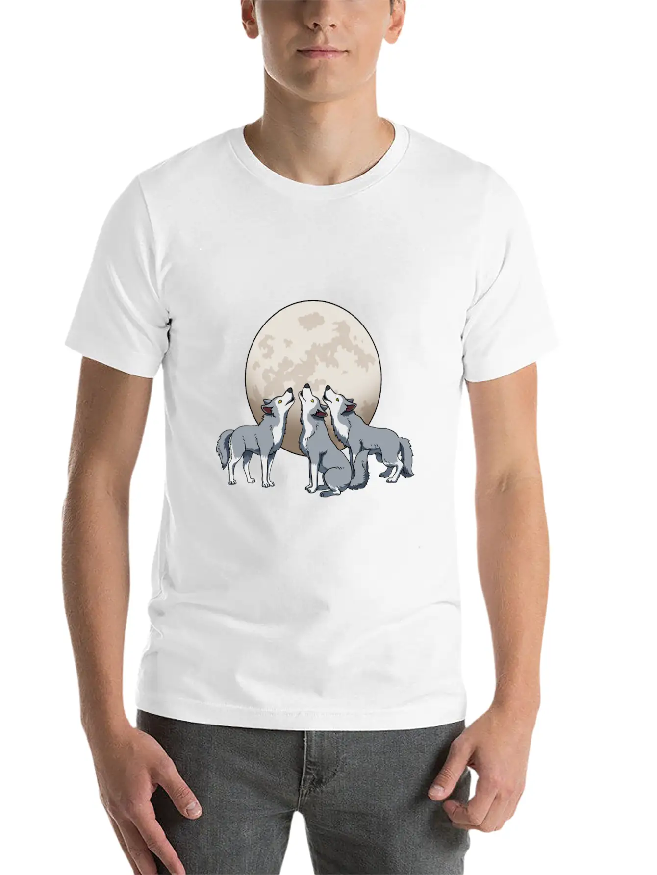 Three Wolves Howling At The Moon Funny Wolf Gift Classic Fit Graphic Tee For Daily Comfort – Unisex Cotton Shirt