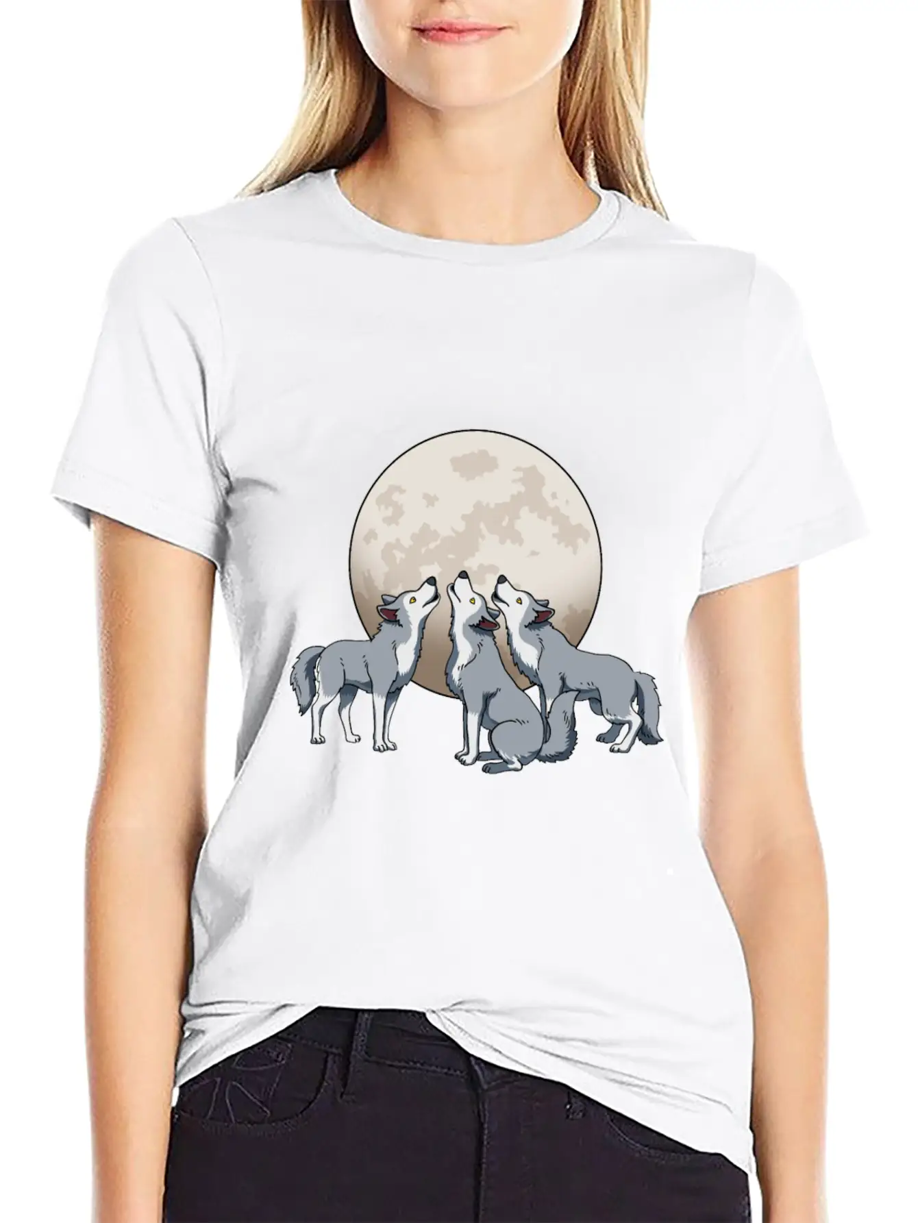Three Wolves Howling At The Moon Funny Wolf Gift Classic Fit Graphic Tee For Daily Comfort – Unisex Cotton Shirt