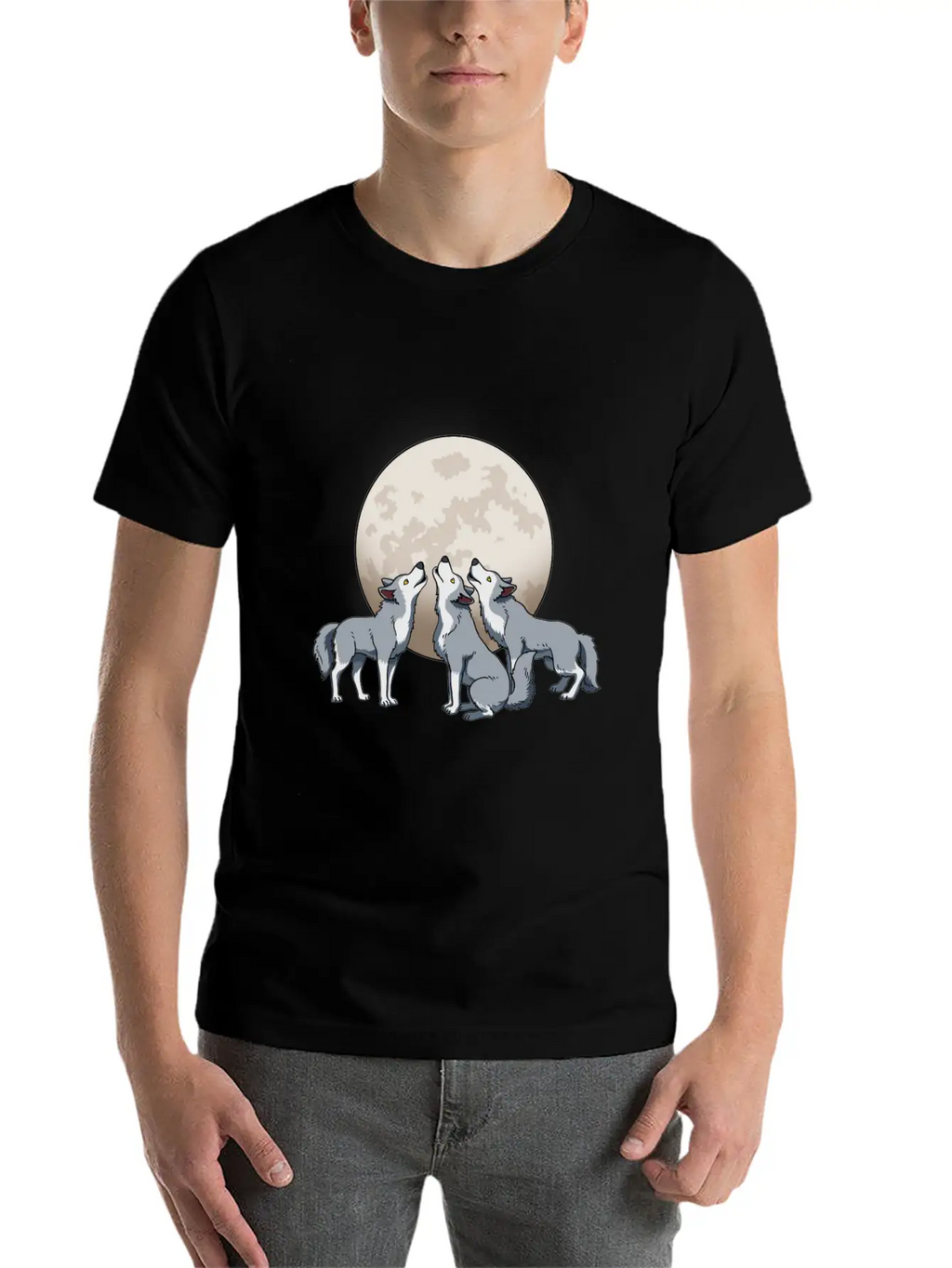 Three Wolves Howling At The Moon Funny Wolf Gift Classic Fit Graphic Tee For Daily Comfort – Unisex Cotton Shirt