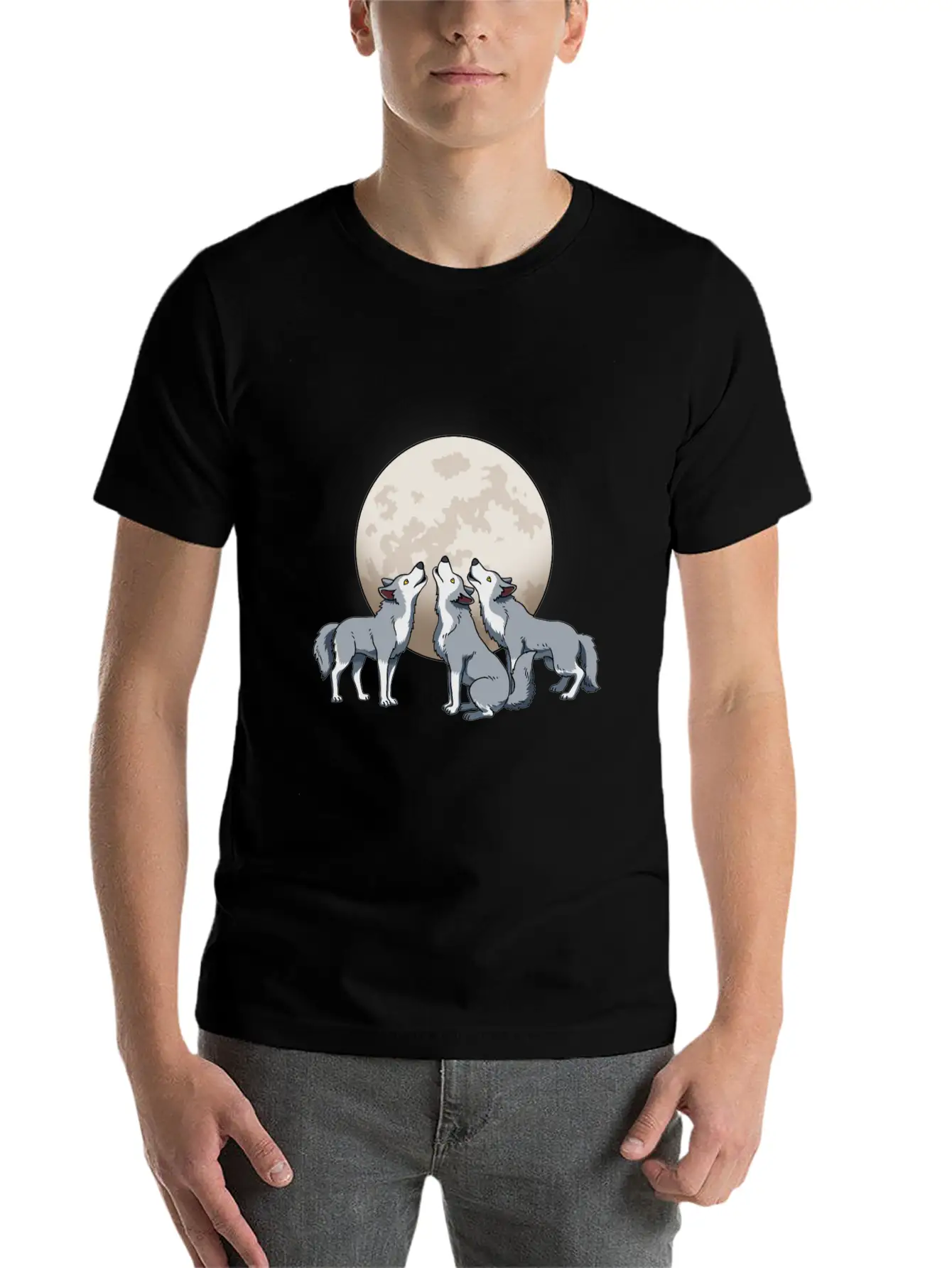 Three Wolves Howling At The Moon Funny Wolf Gift Classic Fit Graphic Tee For Daily Comfort – Unisex Cotton Shirt