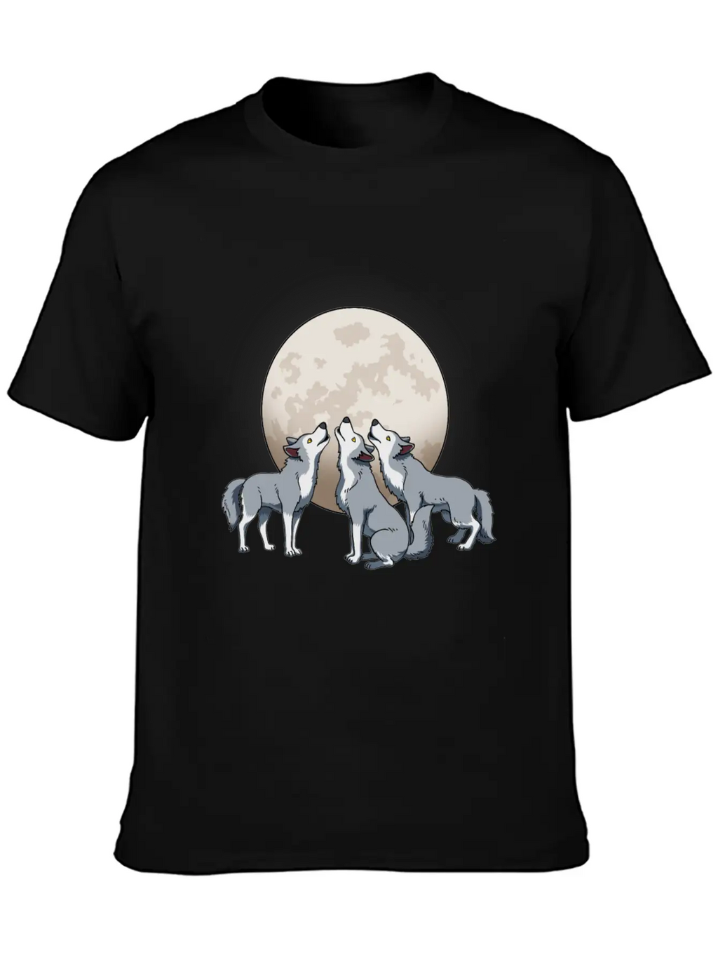 Three Wolves Howling At The Moon Funny Wolf Gift Classic Fit Graphic Tee For Daily Comfort – Unisex Cotton Shirt