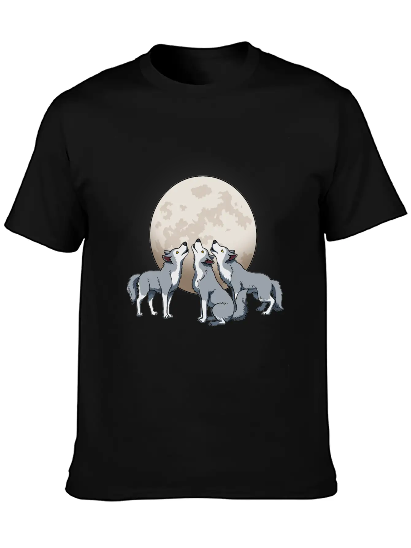 Three Wolves Howling At The Moon Funny Wolf Gift Classic Fit Graphic Tee For Daily Comfort – Unisex Cotton Shirt