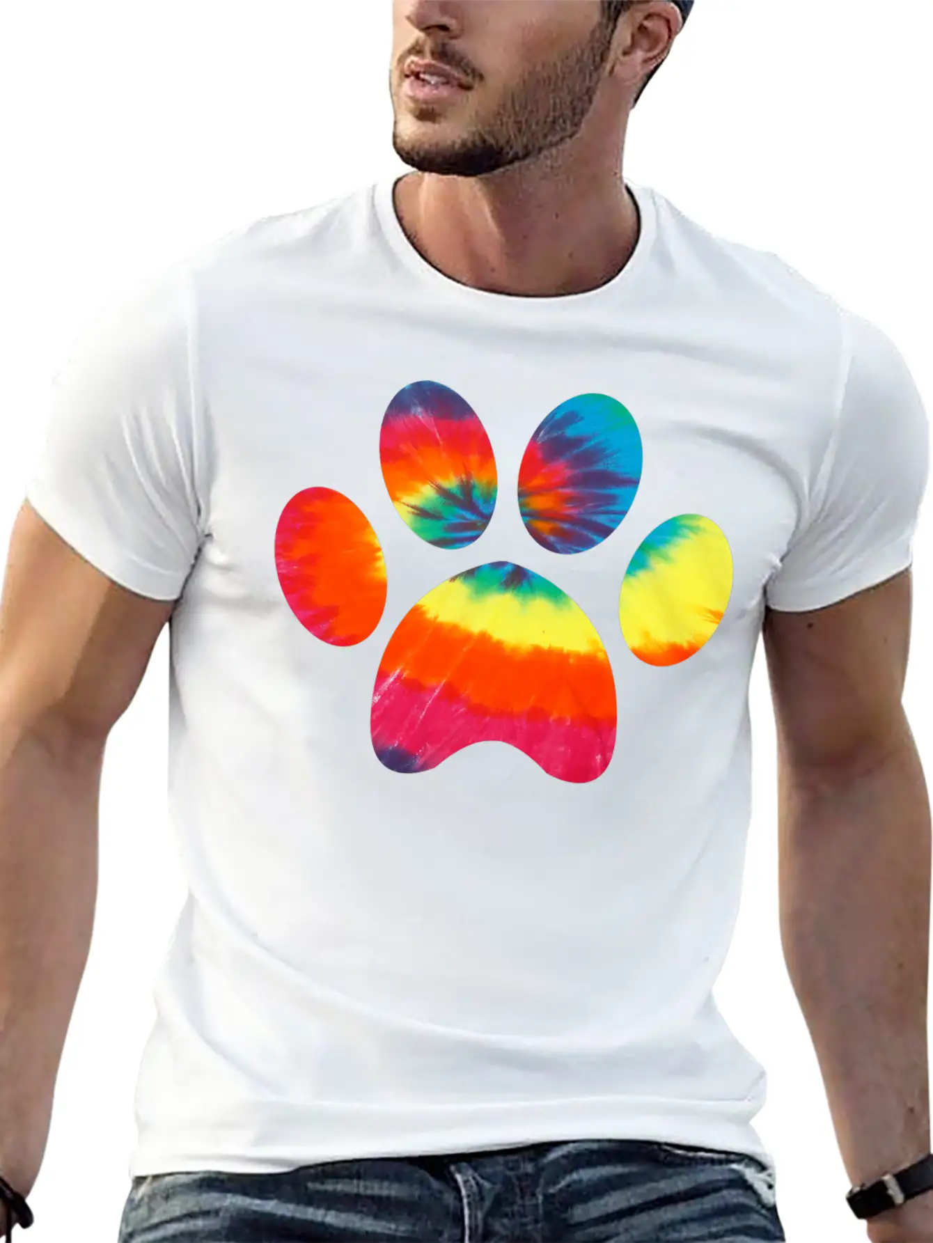 Tie Dye Animal Cat Dog Paw Print Pet Lover Hoodie Unisex Casual T-Shirt – Clean Design For Daily Comfort