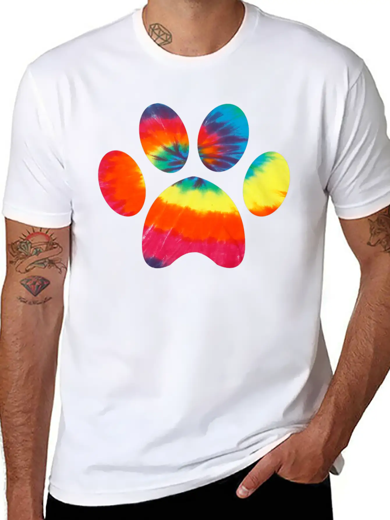 Tie Dye Animal Cat Dog Paw Print Pet Lover Hoodie Unisex Casual T-Shirt – Clean Design For Daily Comfort