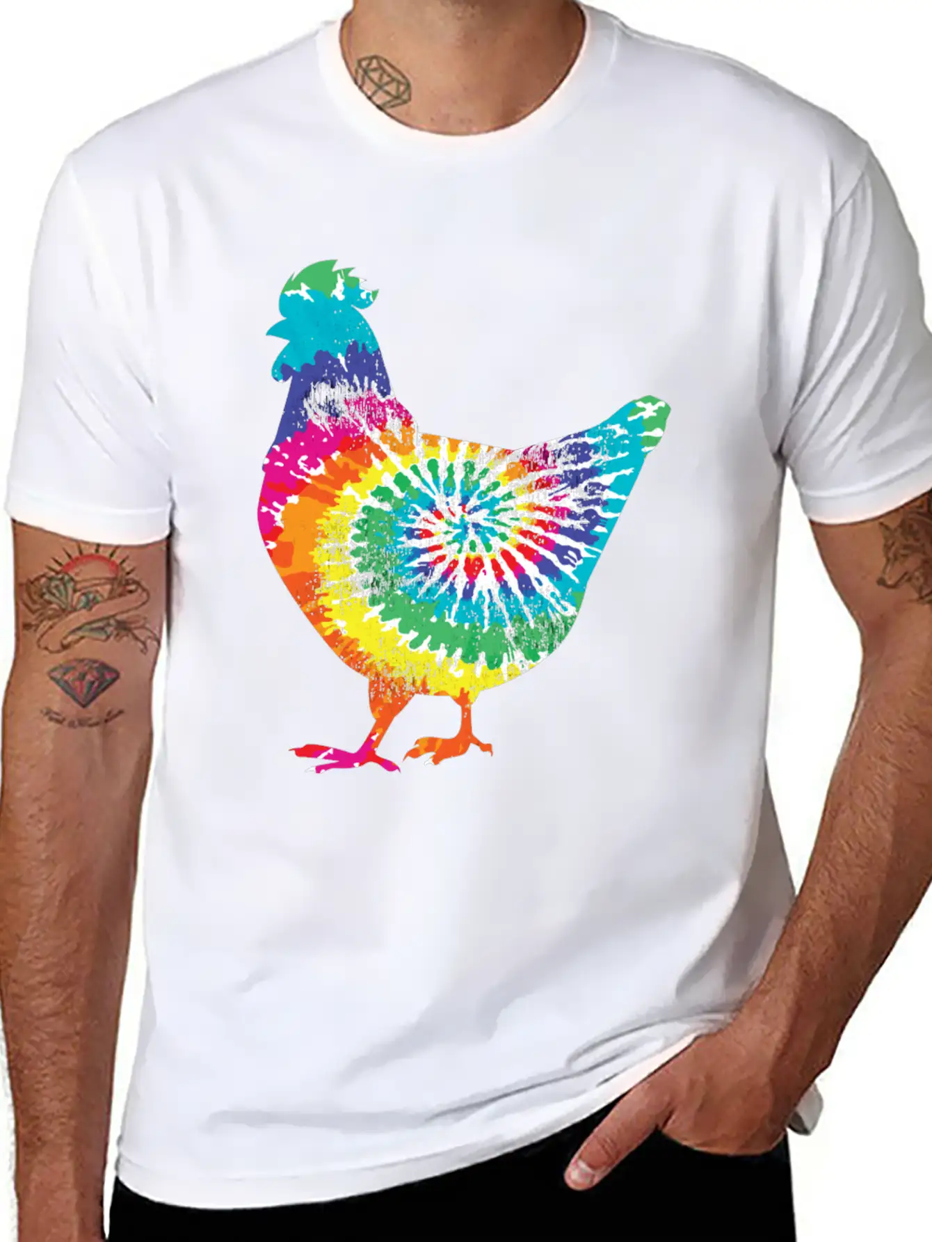 Tie Dye Chicken Gift For Hippy Farmer Hobby Farm Stylish Everyday T-Shirt – Unisex Basic Cotton Tee